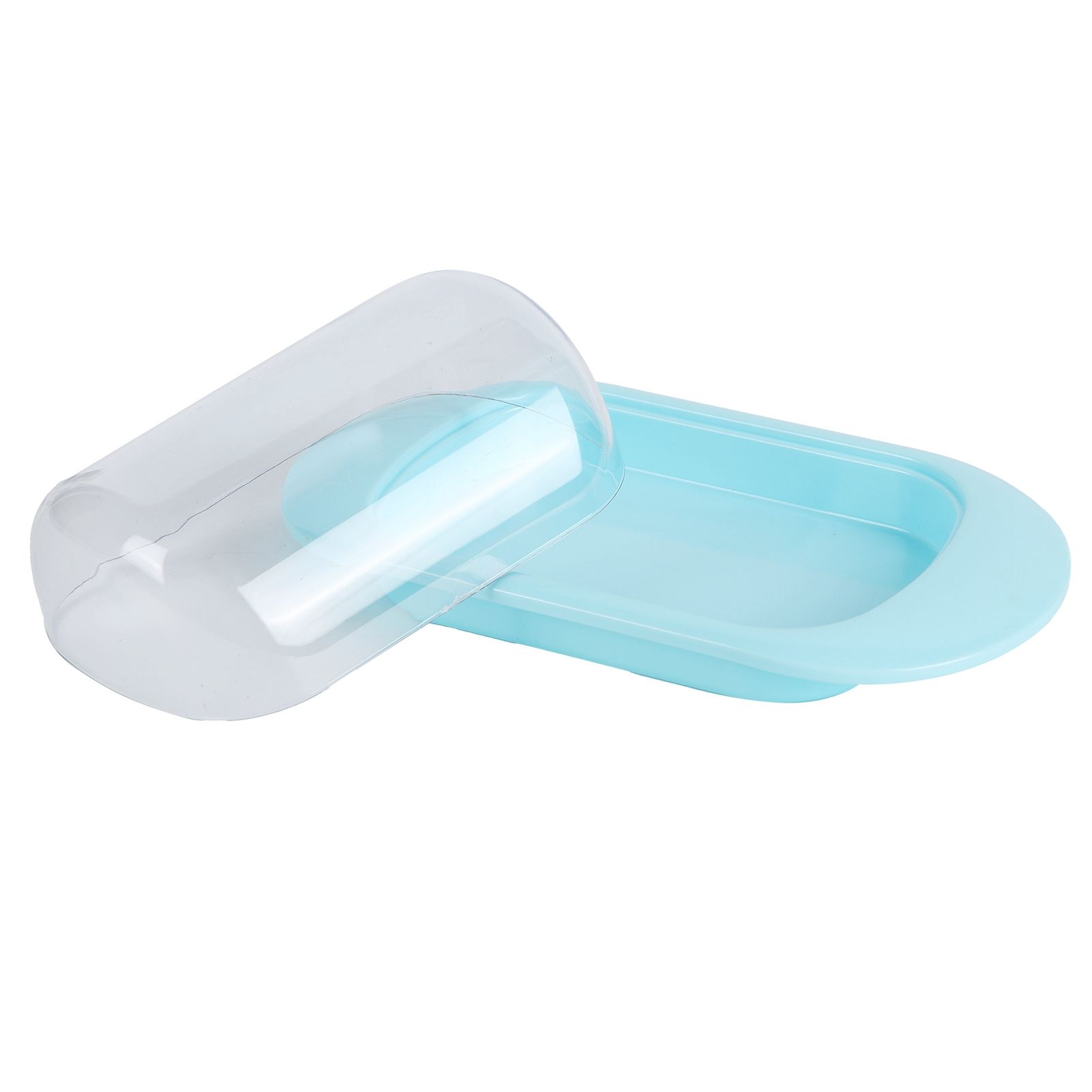 Round Edge Plastic Butter Storage Box Cheese Dessert Bread Server Keeper with Transparent Cover KnifeBlue - Image 3