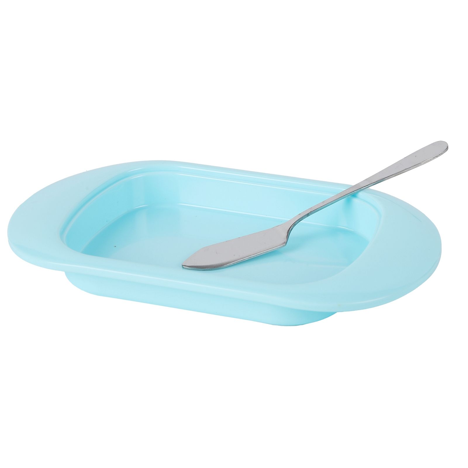 Round Edge Plastic Butter Storage Box Cheese Dessert Bread Server Keeper with Transparent Cover KnifeBlue - Image 5