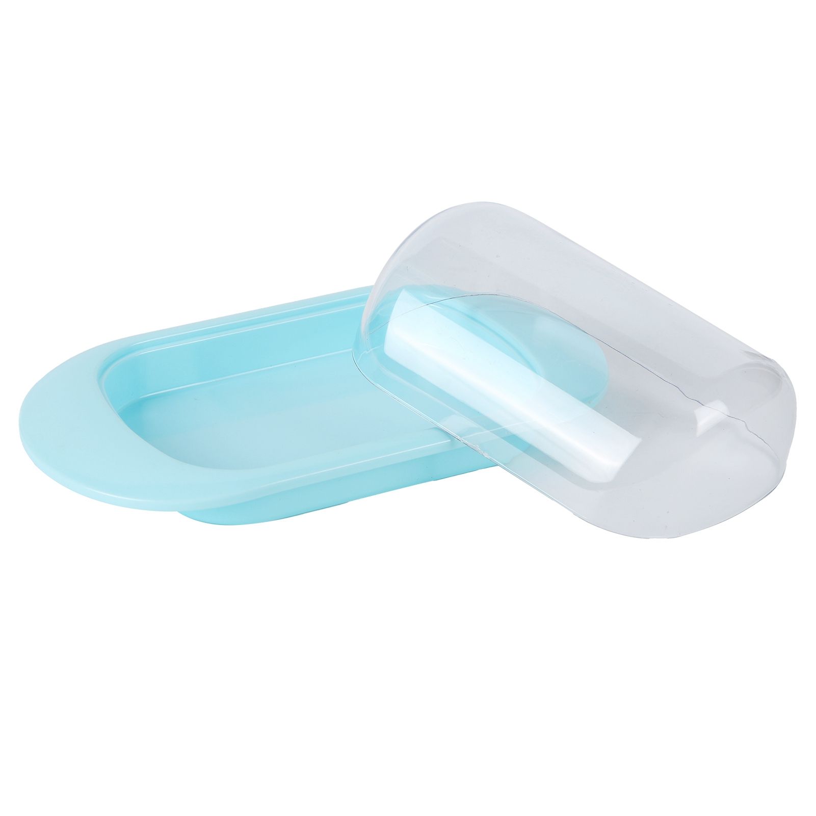 Round Edge Plastic Butter Storage Box Cheese Dessert Bread Server Keeper with Transparent Cover KnifeBlue - Image 6
