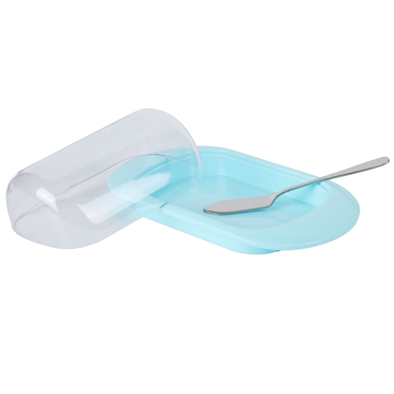 Round Edge Plastic Butter Storage Box Cheese Dessert Bread Server Keeper with Transparent Cover KnifeBlue - Image 7