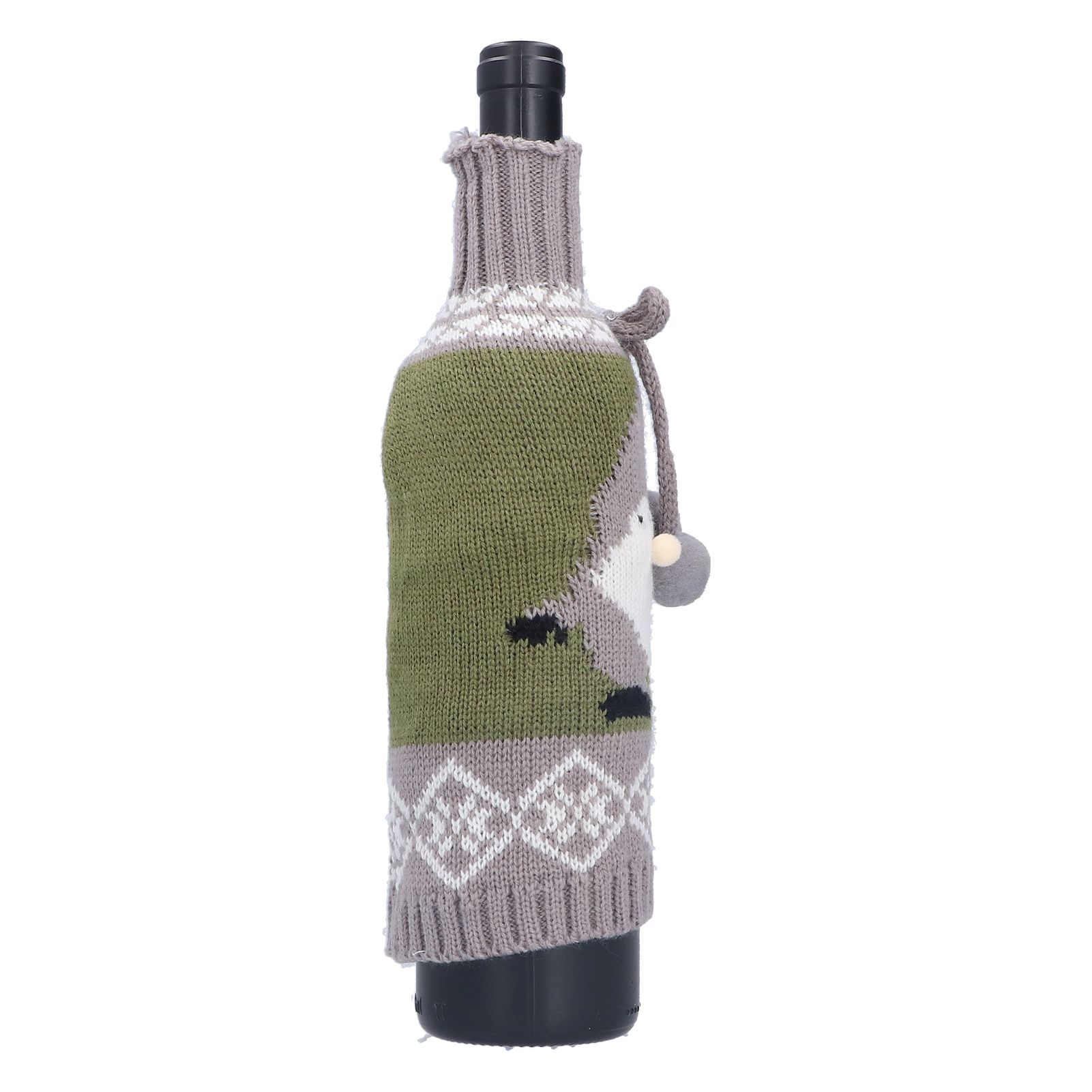 Knitted Wine Bottle Cover Bag Sleeve Home Decoration for Christmas Wedding Birthday PartyGray +Green - Image 8