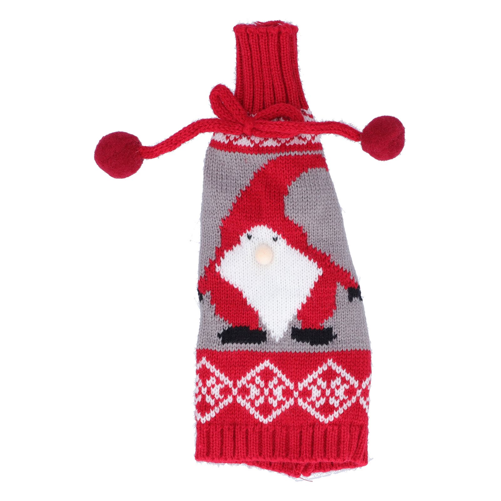 Knitted Wine Bottle Cover Bag Sleeve Home Decoration for Christmas Wedding Birthday PartyRed +Gray - Image 1
