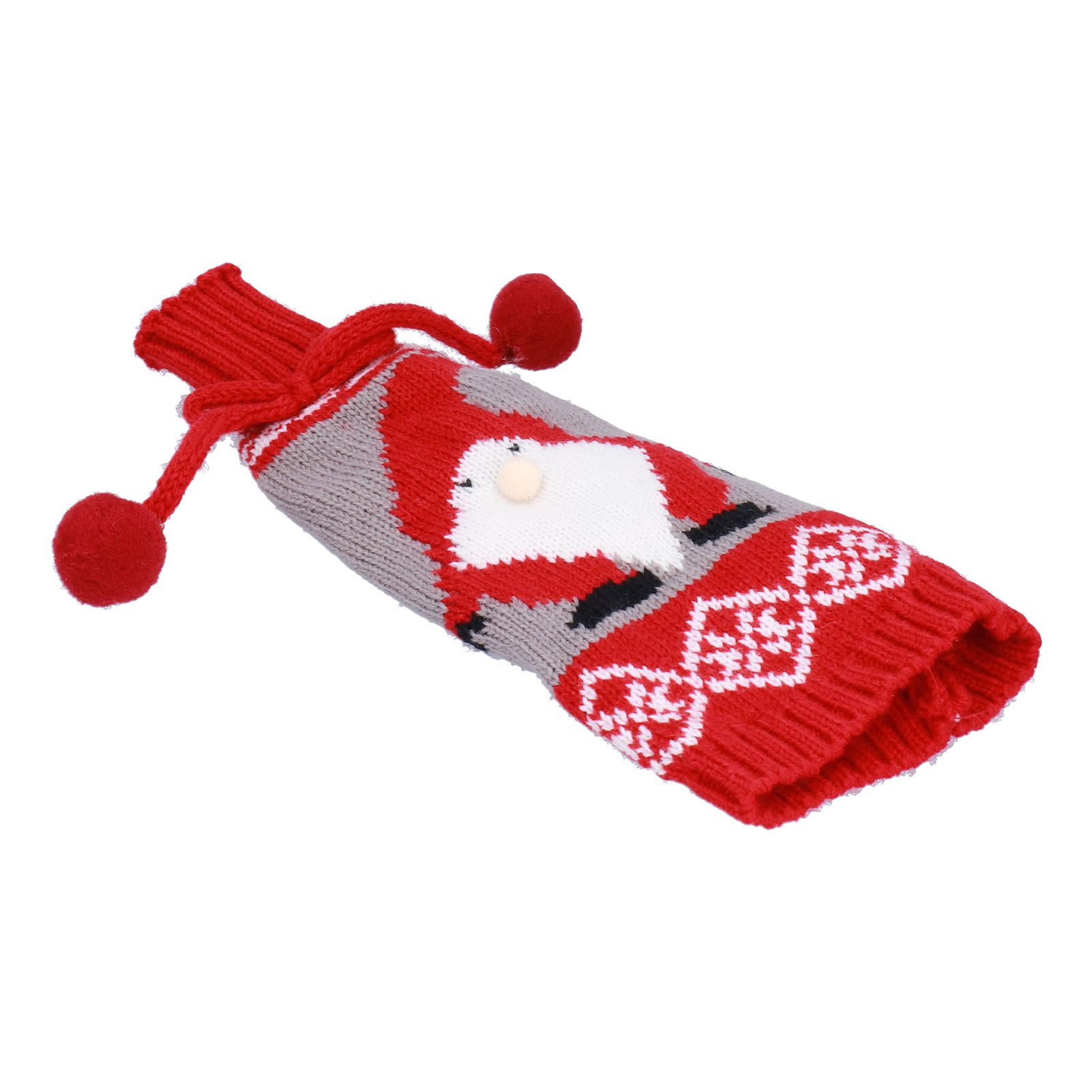 Knitted Wine Bottle Cover Bag Sleeve Home Decoration for Christmas Wedding Birthday PartyRed +Gray - Image 3