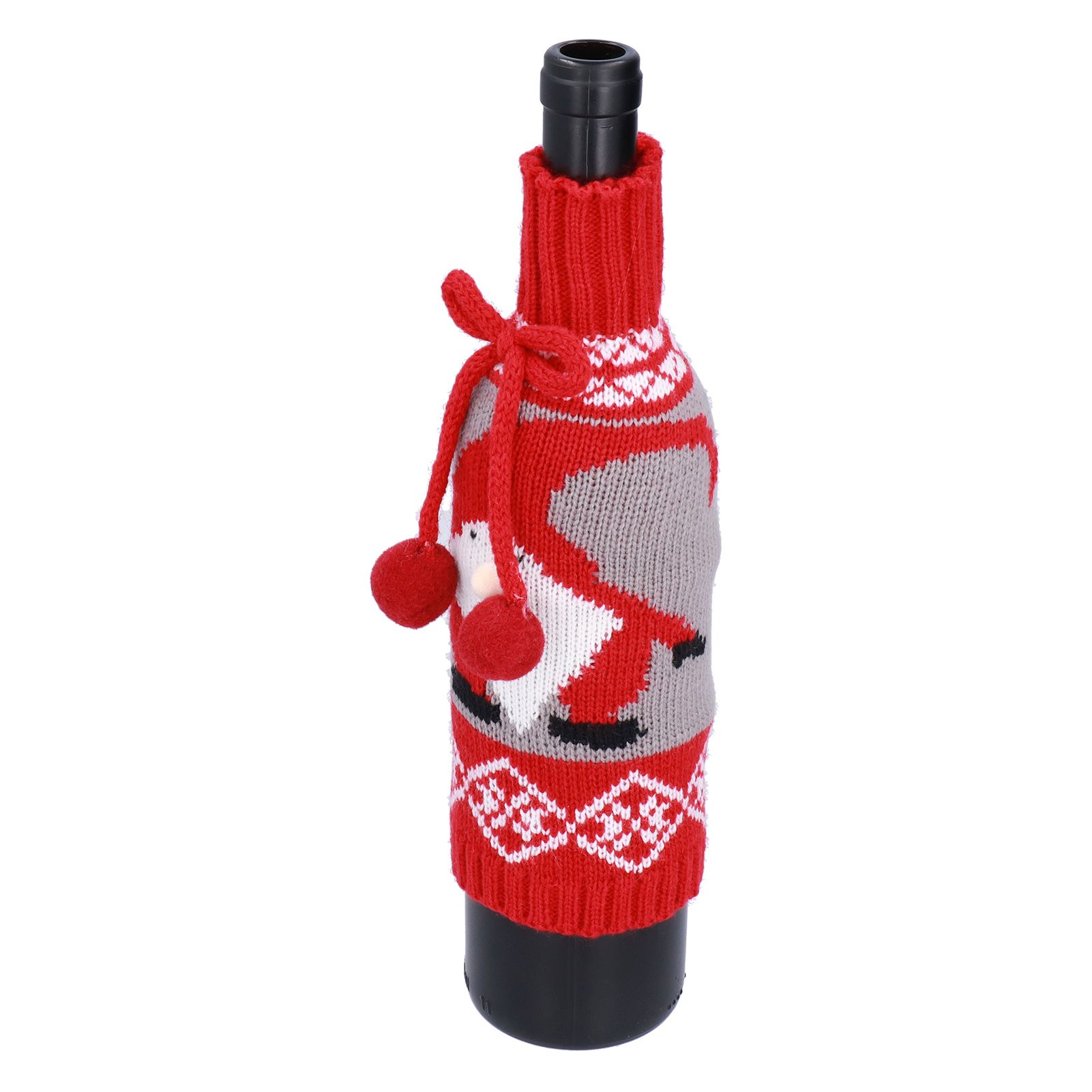 Knitted Wine Bottle Cover Bag Sleeve Home Decoration for Christmas Wedding Birthday PartyRed +Gray - Image 7