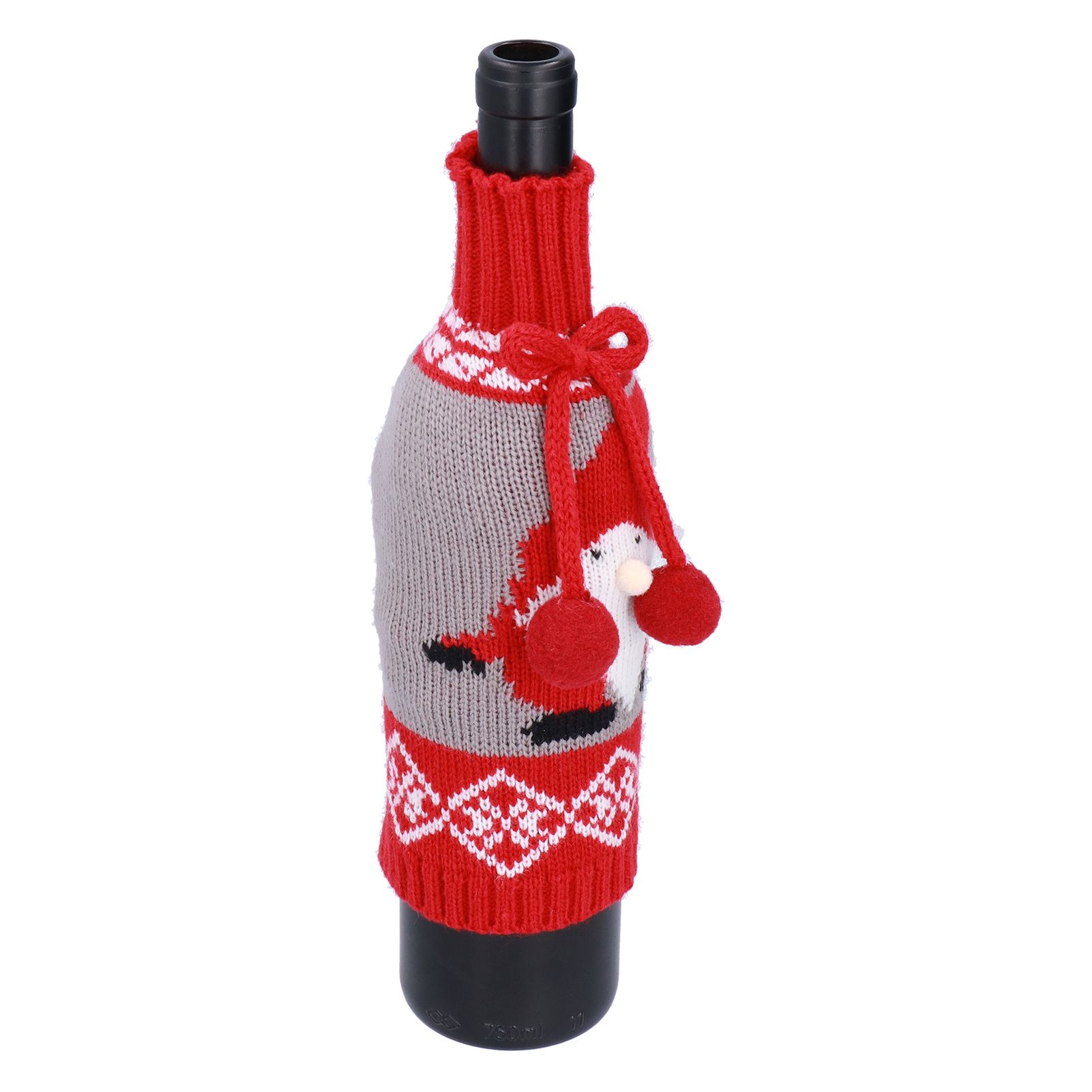 Knitted Wine Bottle Cover Bag Sleeve Home Decoration for Christmas Wedding Birthday PartyRed +Gray - Image 8
