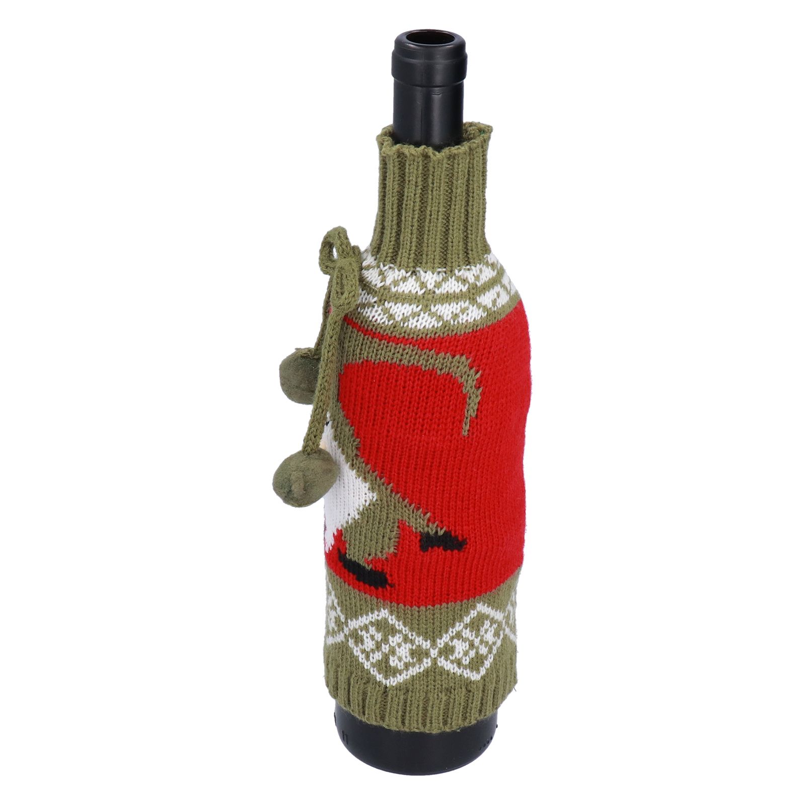 Knitted Wine Bottle Cover Bag Sleeve Home Decoration for Christmas Wedding Birthday PartyRed +Green - Image 5