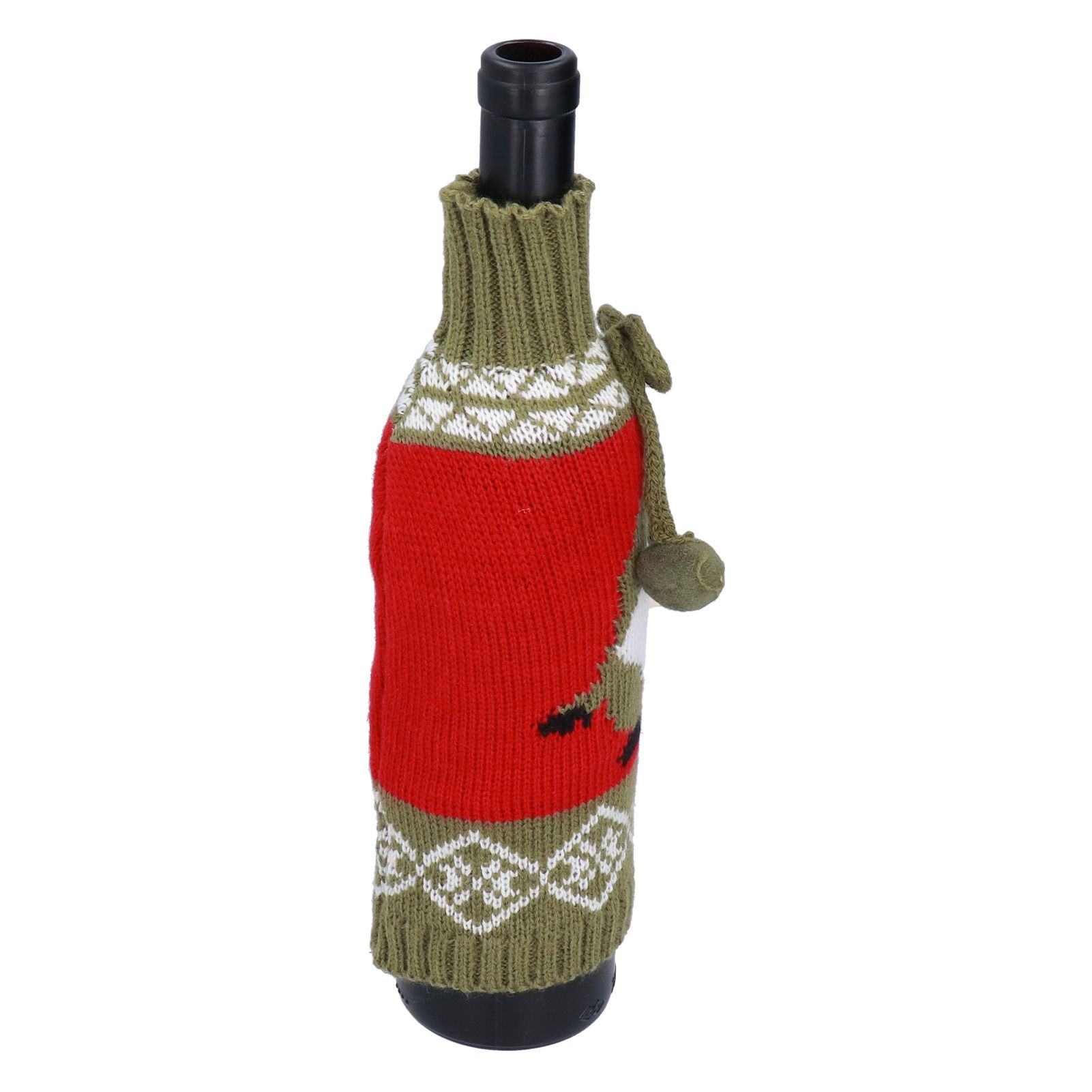 Knitted Wine Bottle Cover Bag Sleeve Home Decoration for Christmas Wedding Birthday PartyRed +Green - Image 6