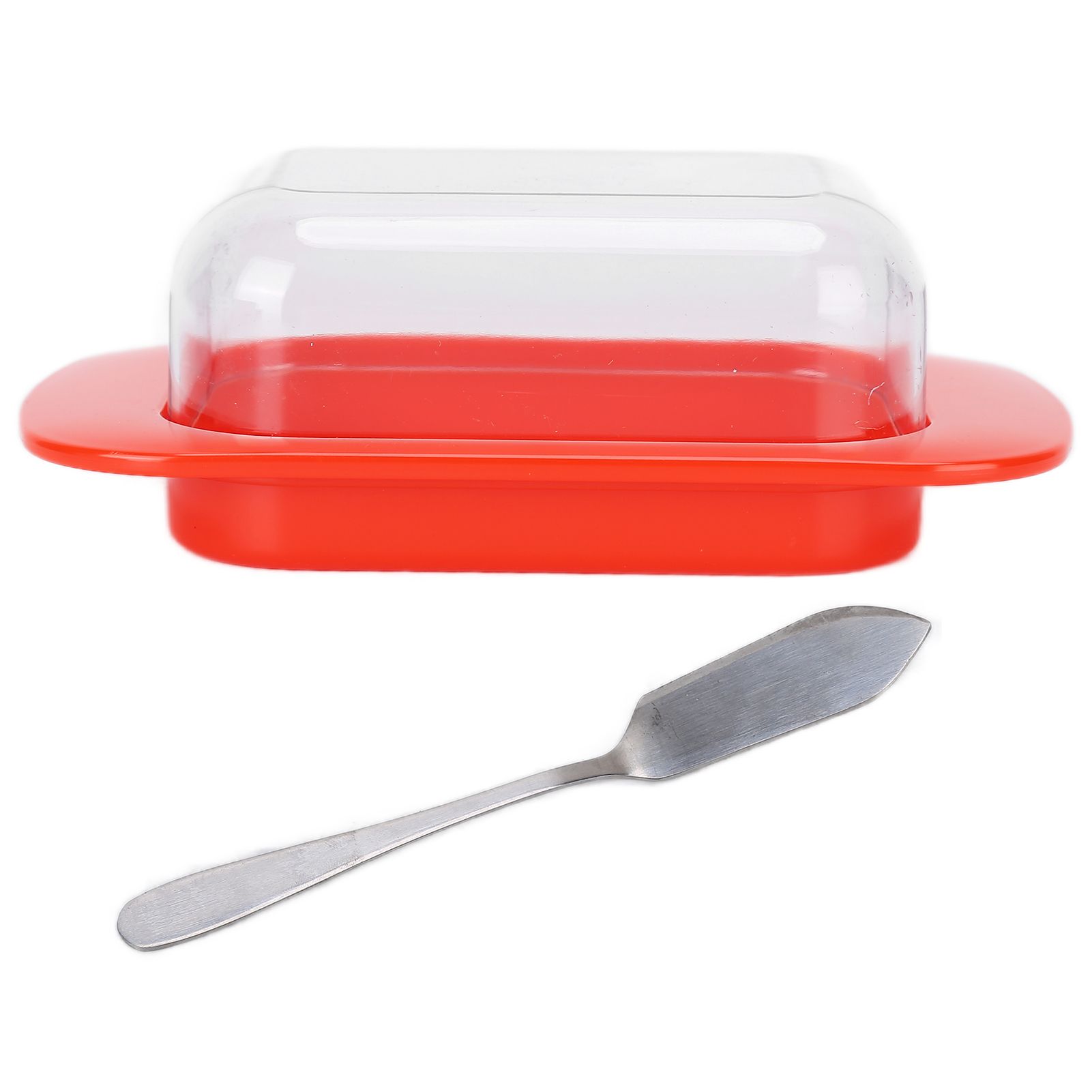 Wide Rectangular Butter Container with Lid Knife Portable Small Cheese Dish Holder Tray for Home KitchenRed - Image 1