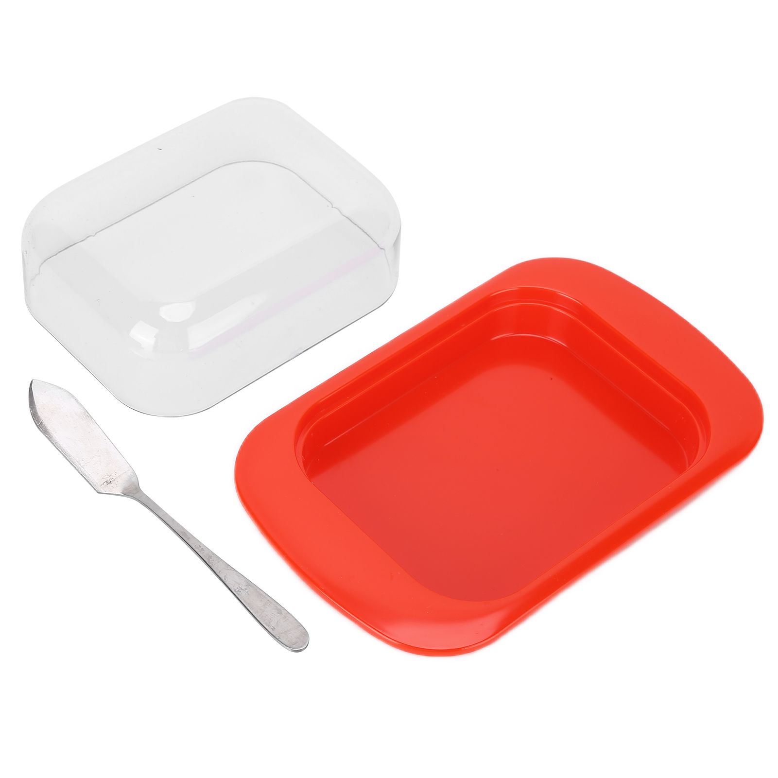 Wide Rectangular Butter Container with Lid Knife Portable Small Cheese Dish Holder Tray for Home KitchenRed - Image 2