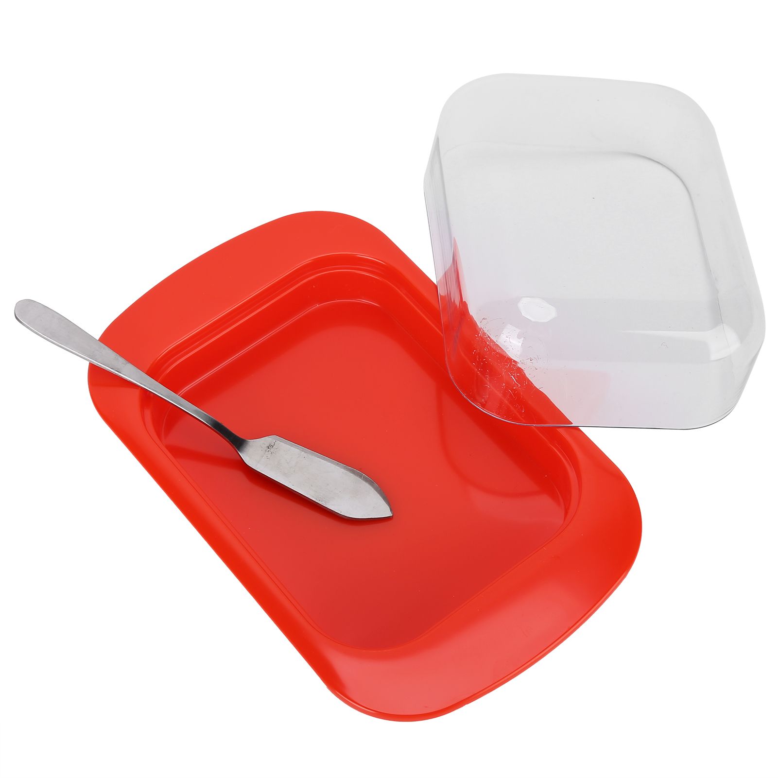 Wide Rectangular Butter Container with Lid Knife Portable Small Cheese Dish Holder Tray for Home KitchenRed - Image 3
