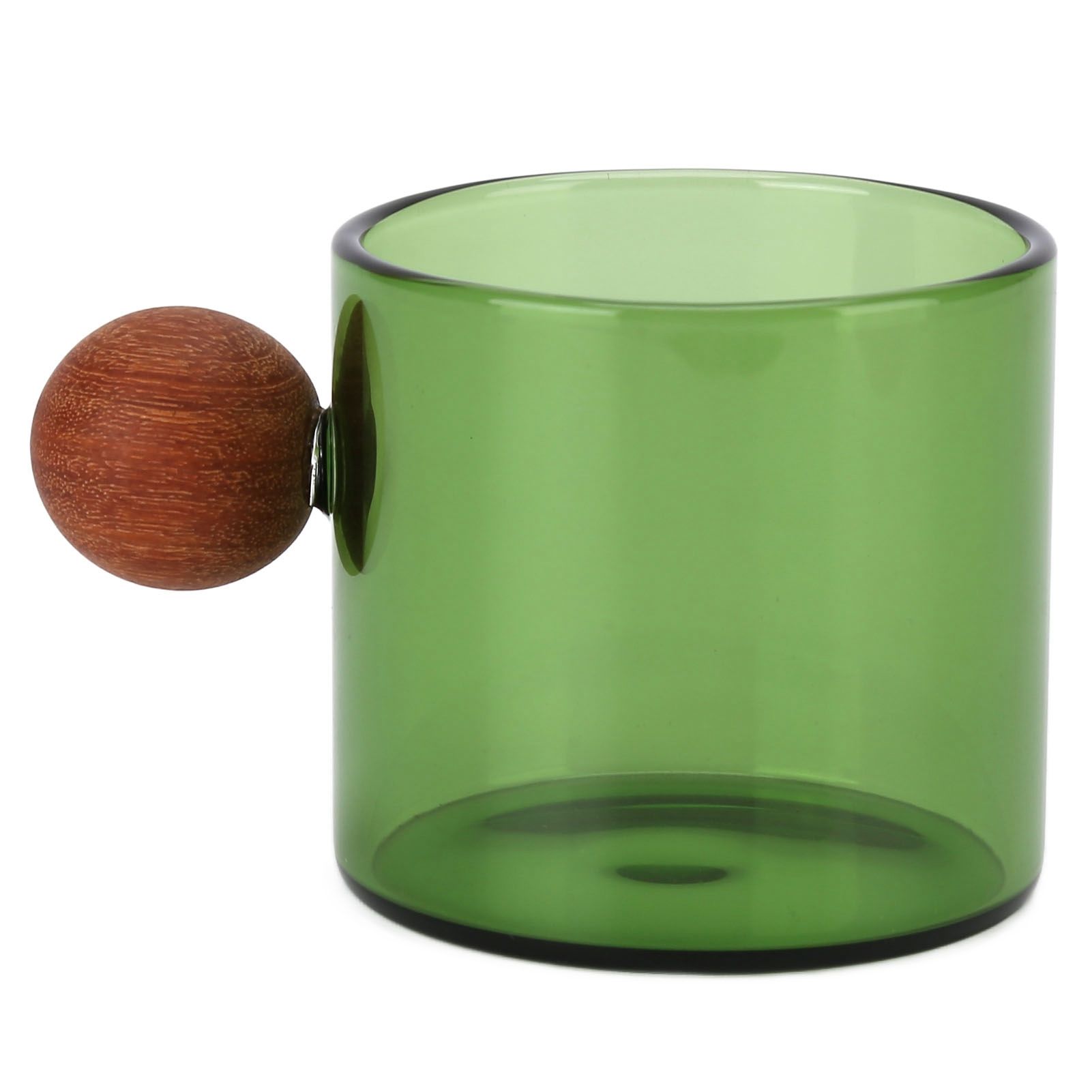 Glass Coffee Cup Clear Heatproof Glass Coffee Mug with Wooden Ball Handle for Office Bar PartyGreen - Image 1
