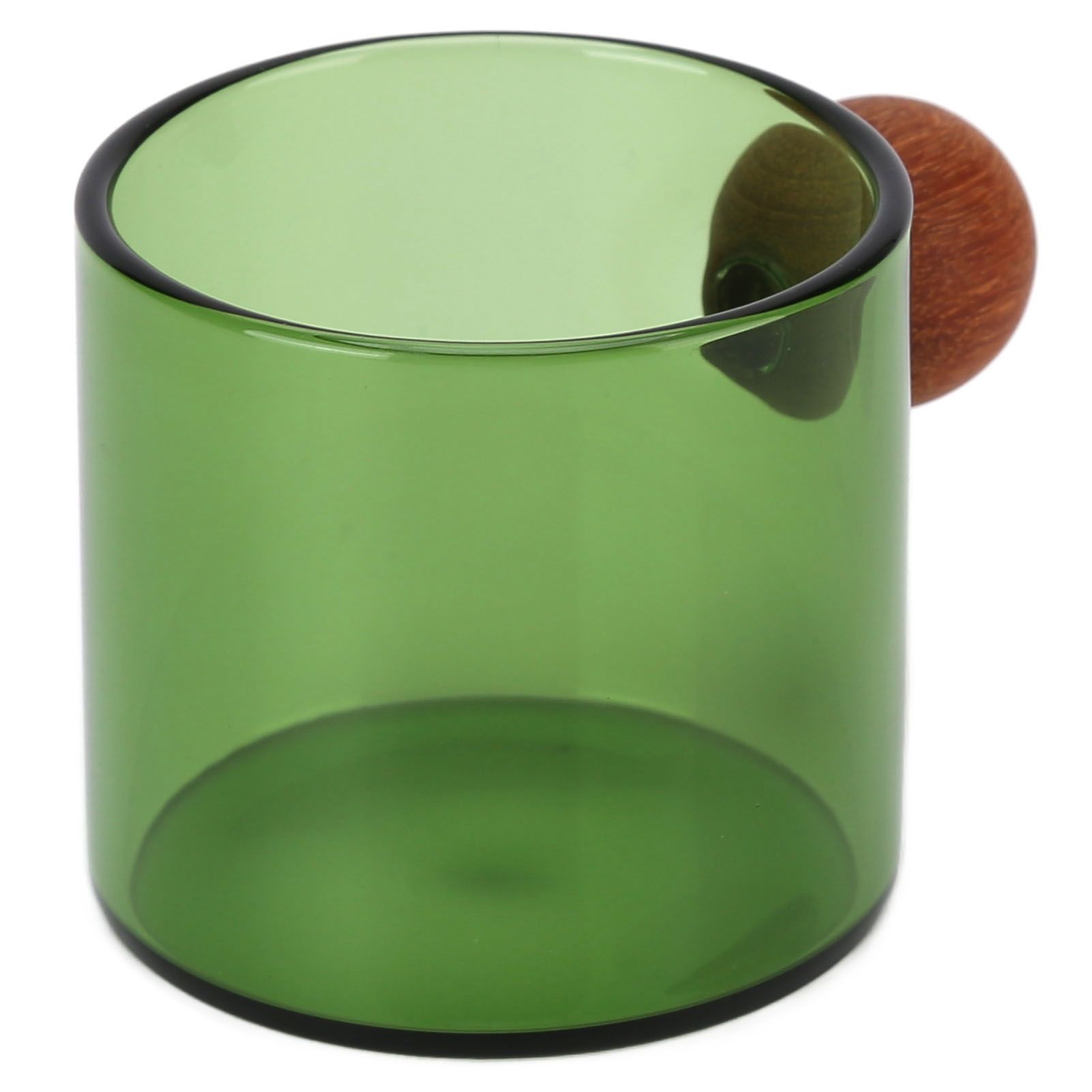 Glass Coffee Cup Clear Heatproof Glass Coffee Mug with Wooden Ball Handle for Office Bar PartyGreen - Image 2