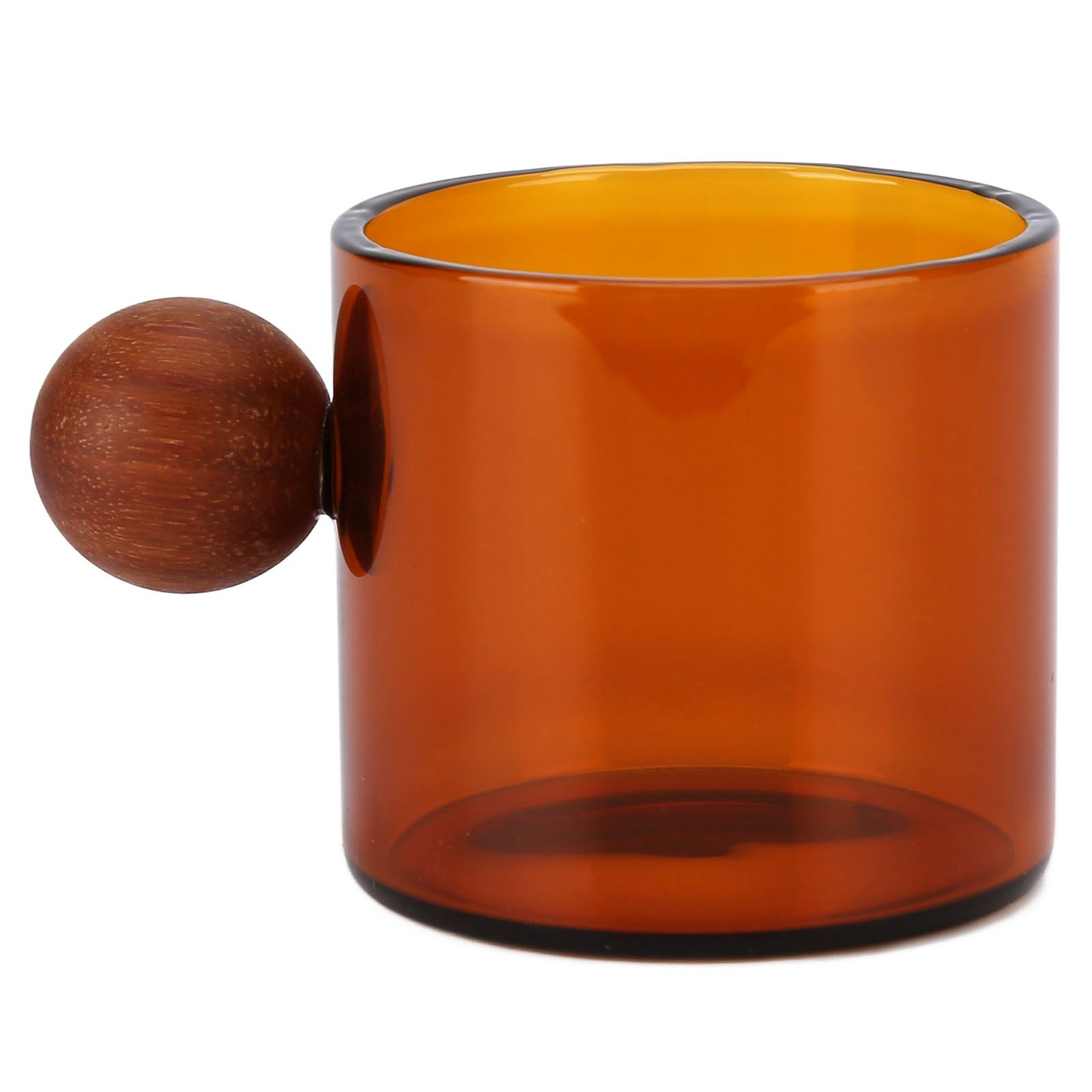 Glass Coffee Cup Clear Heatproof Glass Coffee Mug with Wooden Ball Handle for Office Bar PartyBrown - Image 1