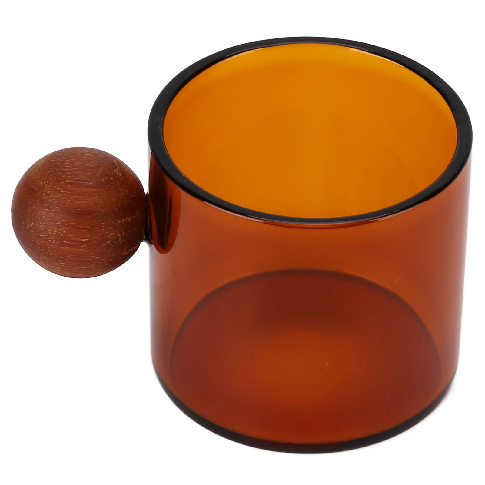 Glass Coffee Cup Clear Heatproof Glass Coffee Mug with Wooden Ball Handle for Office Bar PartyBrown - Image 2