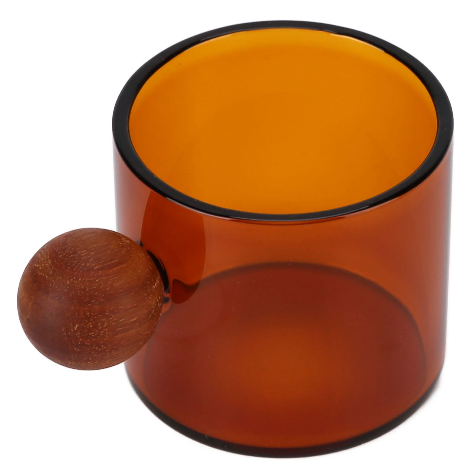 Glass Coffee Cup Clear Heatproof Glass Coffee Mug with Wooden Ball Handle for Office Bar PartyBrown - Image 3
