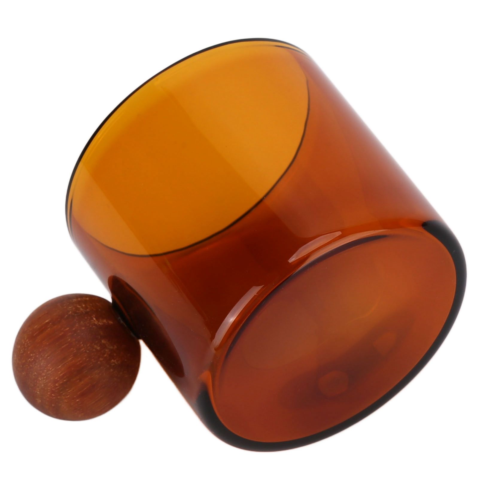 Glass Coffee Cup Clear Heatproof Glass Coffee Mug with Wooden Ball Handle for Office Bar PartyBrown - Image 4