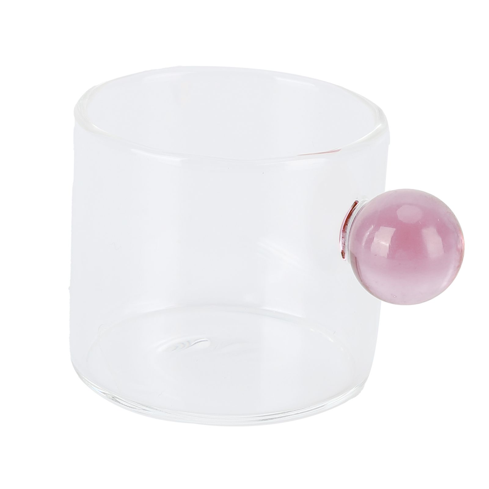 Teacup Glass Mug Transparent Heat Resistant Glass Coffee Cup with Ball Handle 120mlPink Handle - Image 1