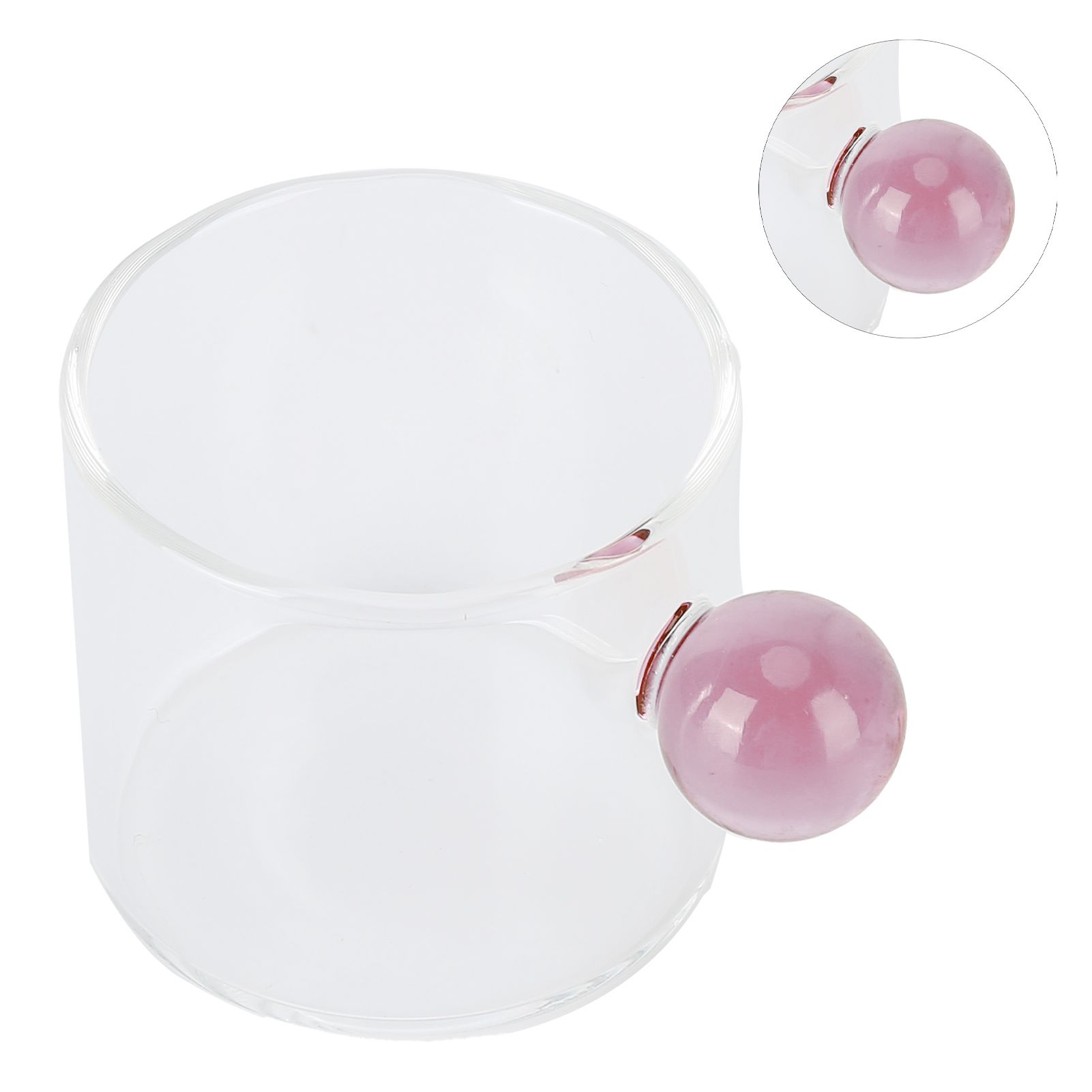 Teacup Glass Mug Transparent Heat Resistant Glass Coffee Cup with Ball Handle 120mlPink Handle - Image 2