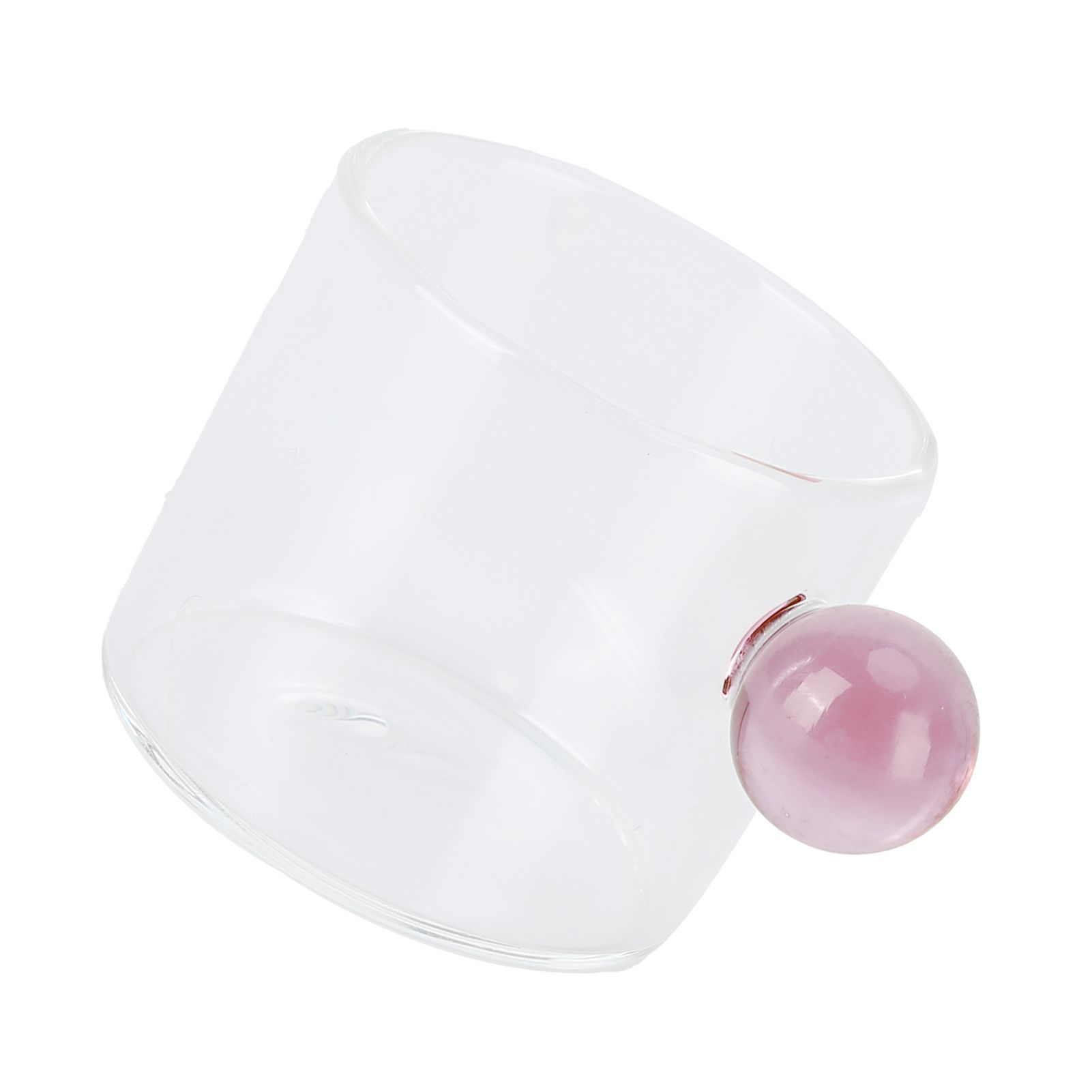 Teacup Glass Mug Transparent Heat Resistant Glass Coffee Cup with Ball Handle 120mlPink Handle - Image 3