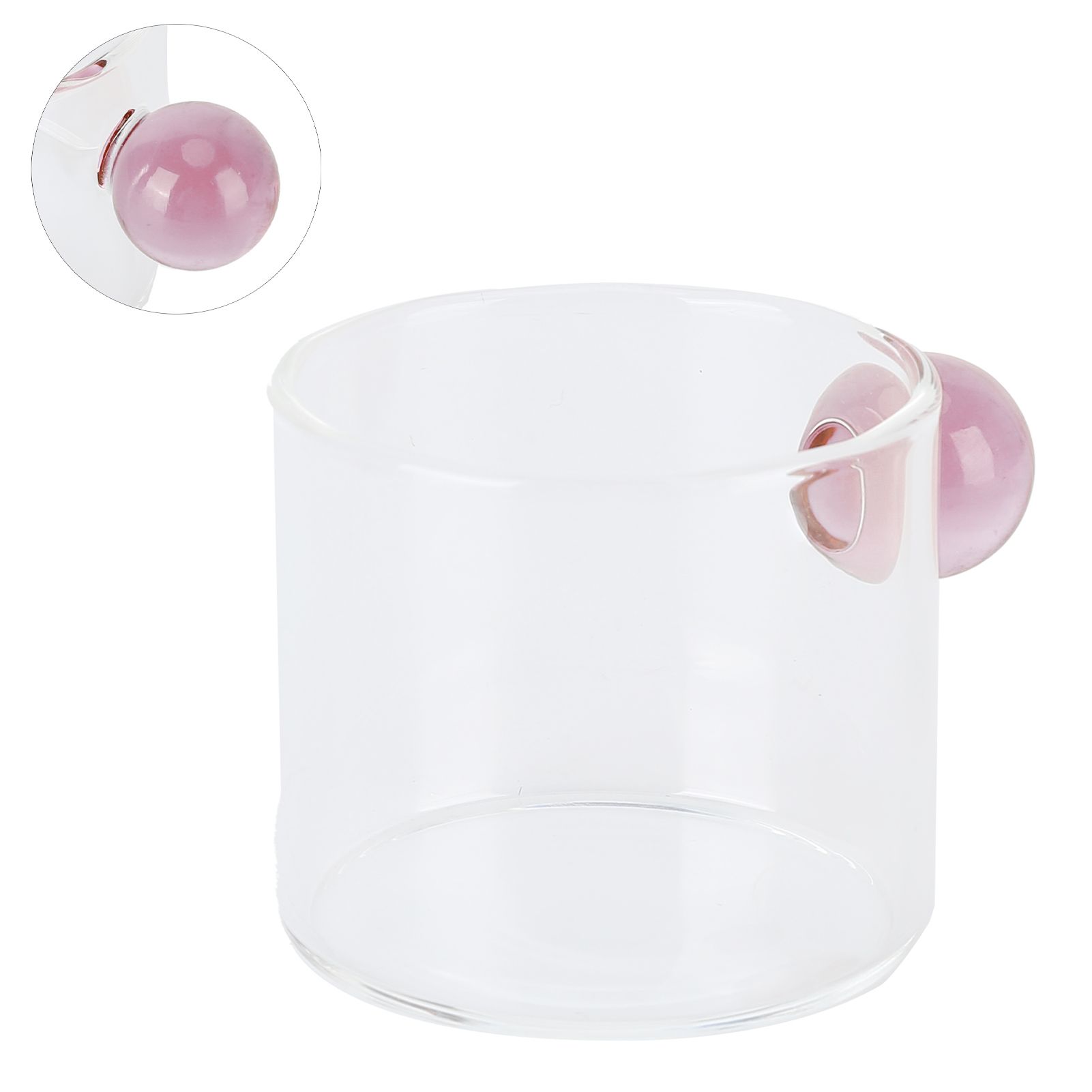 Teacup Glass Mug Transparent Heat Resistant Glass Coffee Cup with Ball Handle 120mlPink Handle - Image 5