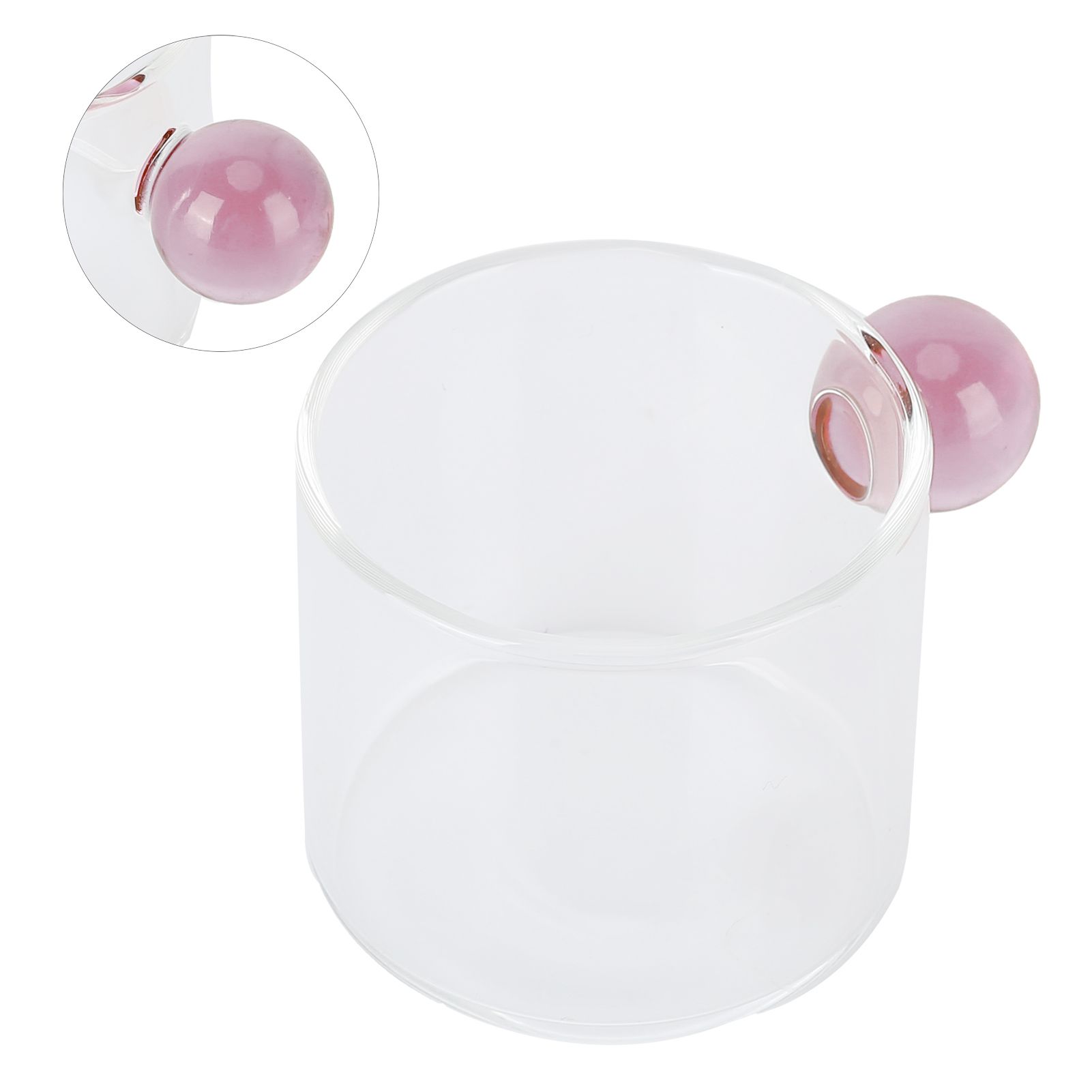 Teacup Glass Mug Transparent Heat Resistant Glass Coffee Cup with Ball Handle 120mlPink Handle - Image 6