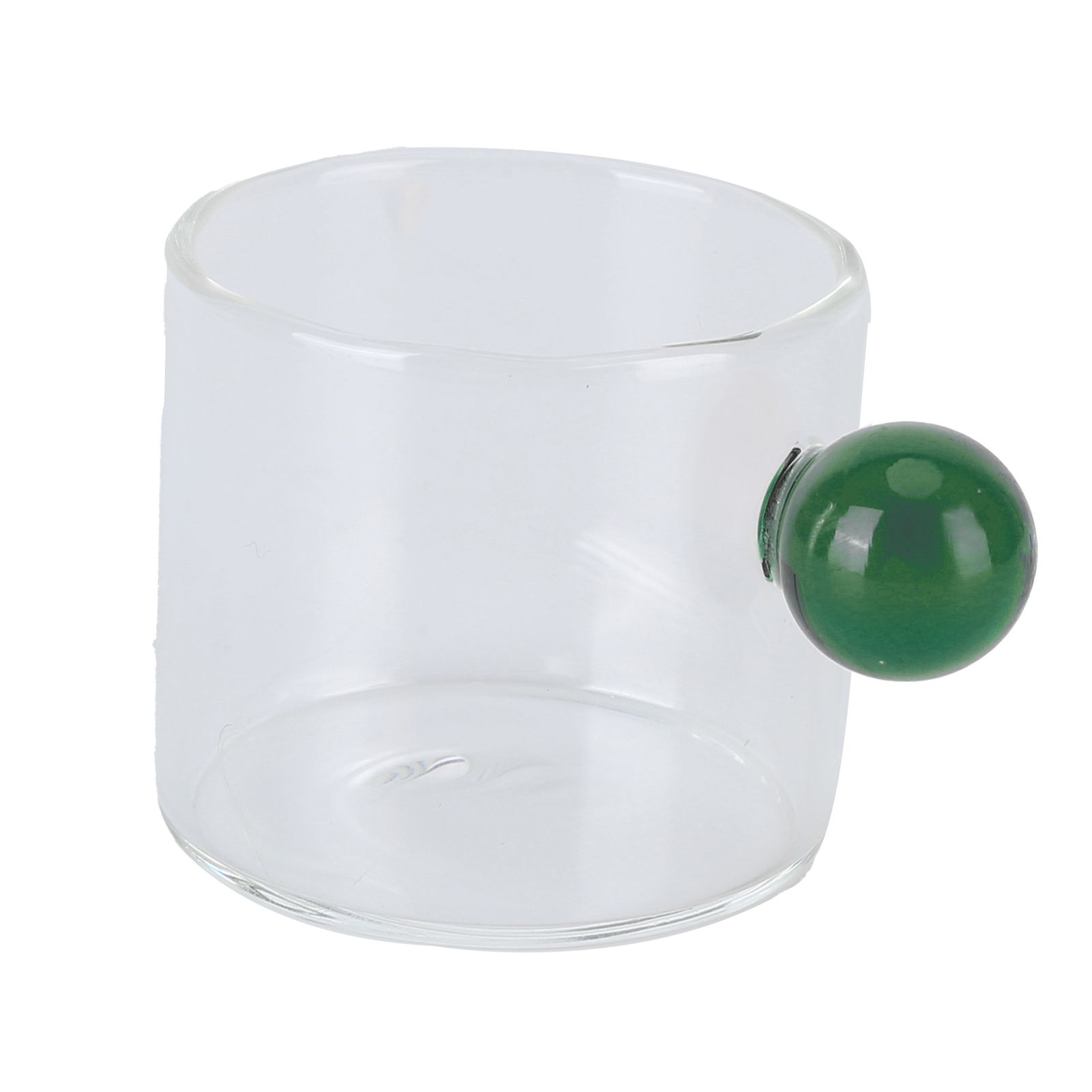 Teacup Glass Mug Transparent Heat Resistant Glass Coffee Cup with Ball Handle 120mlGreen Handle - Image 1
