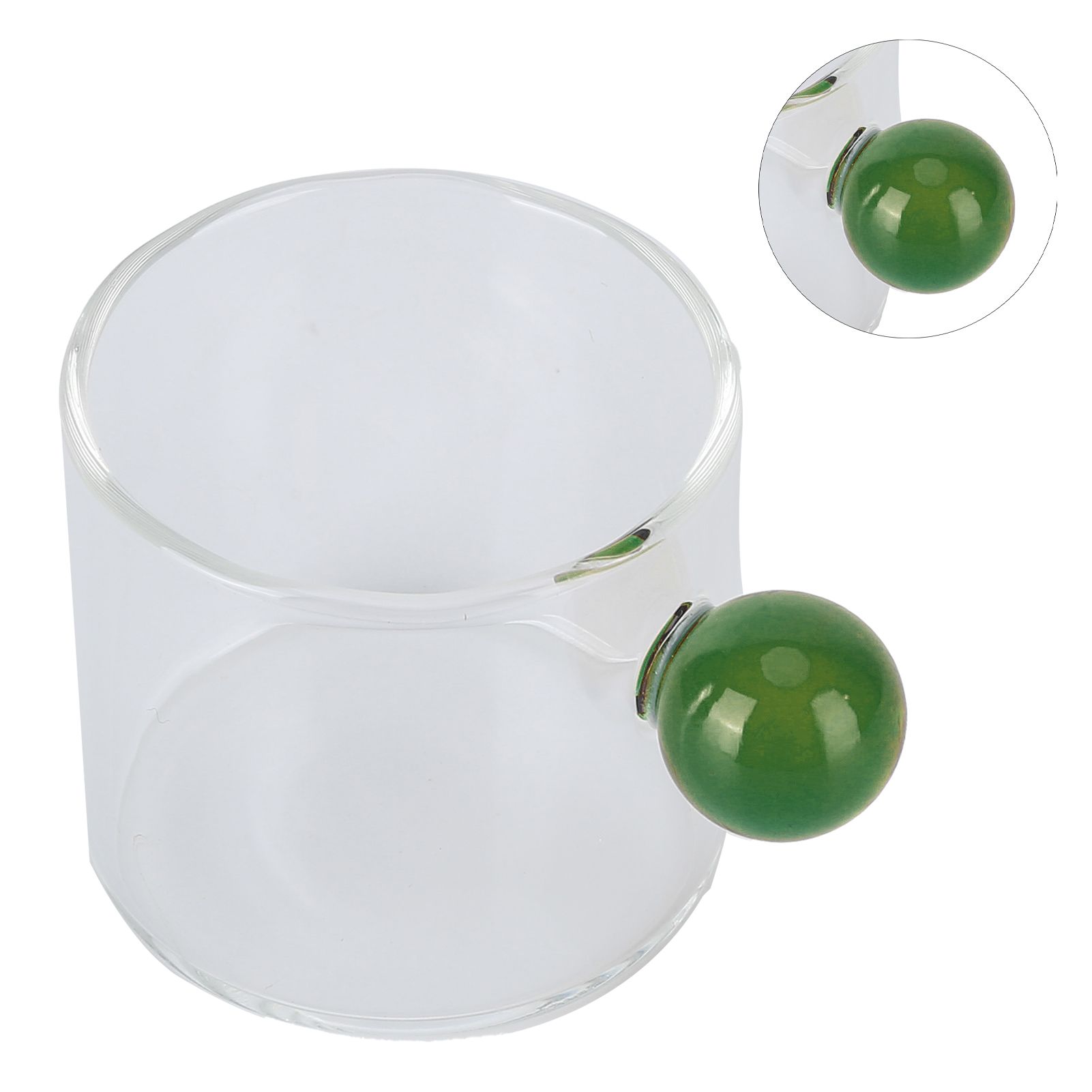 Teacup Glass Mug Transparent Heat Resistant Glass Coffee Cup with Ball Handle 120mlGreen Handle - Image 2