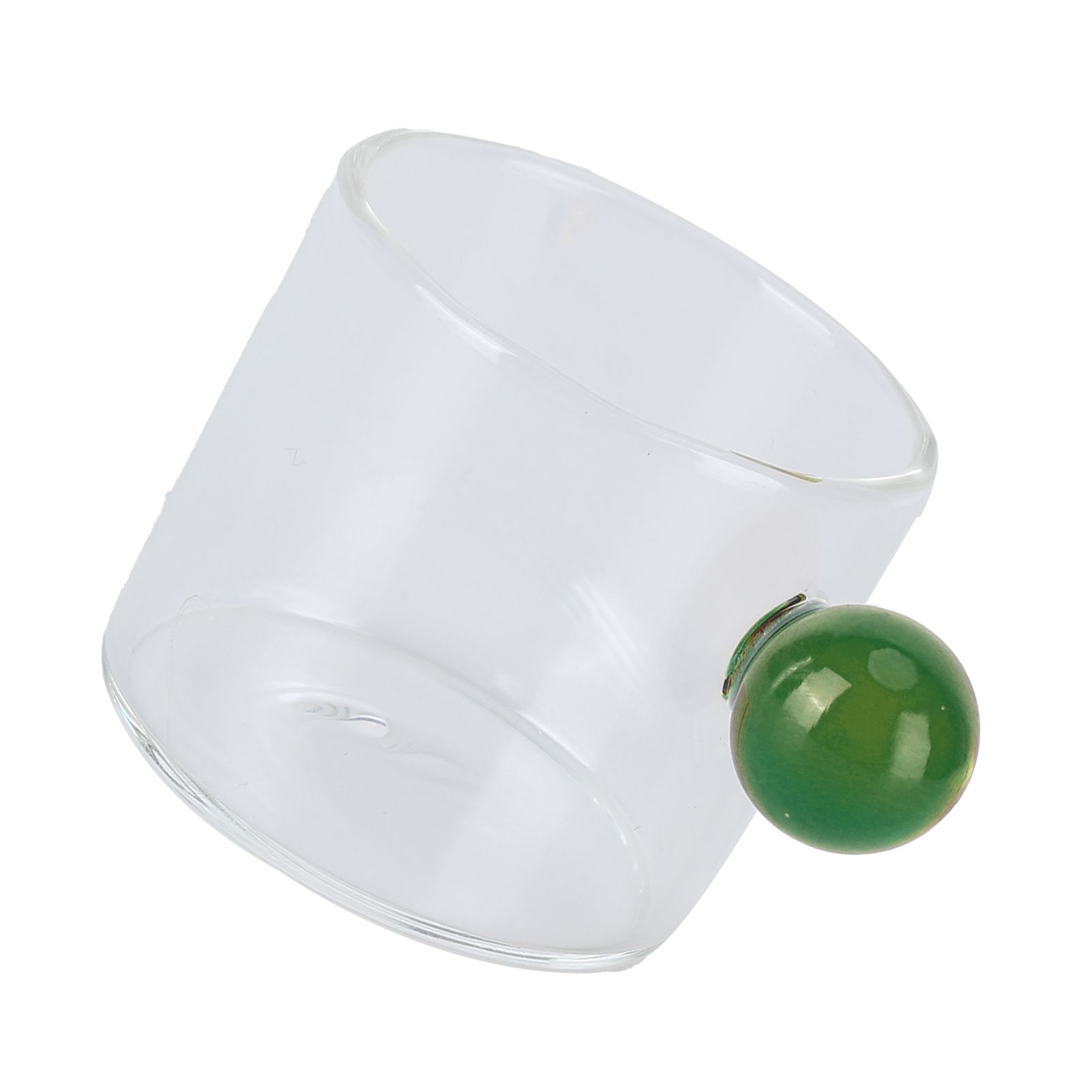 Teacup Glass Mug Transparent Heat Resistant Glass Coffee Cup with Ball Handle 120mlGreen Handle - Image 3