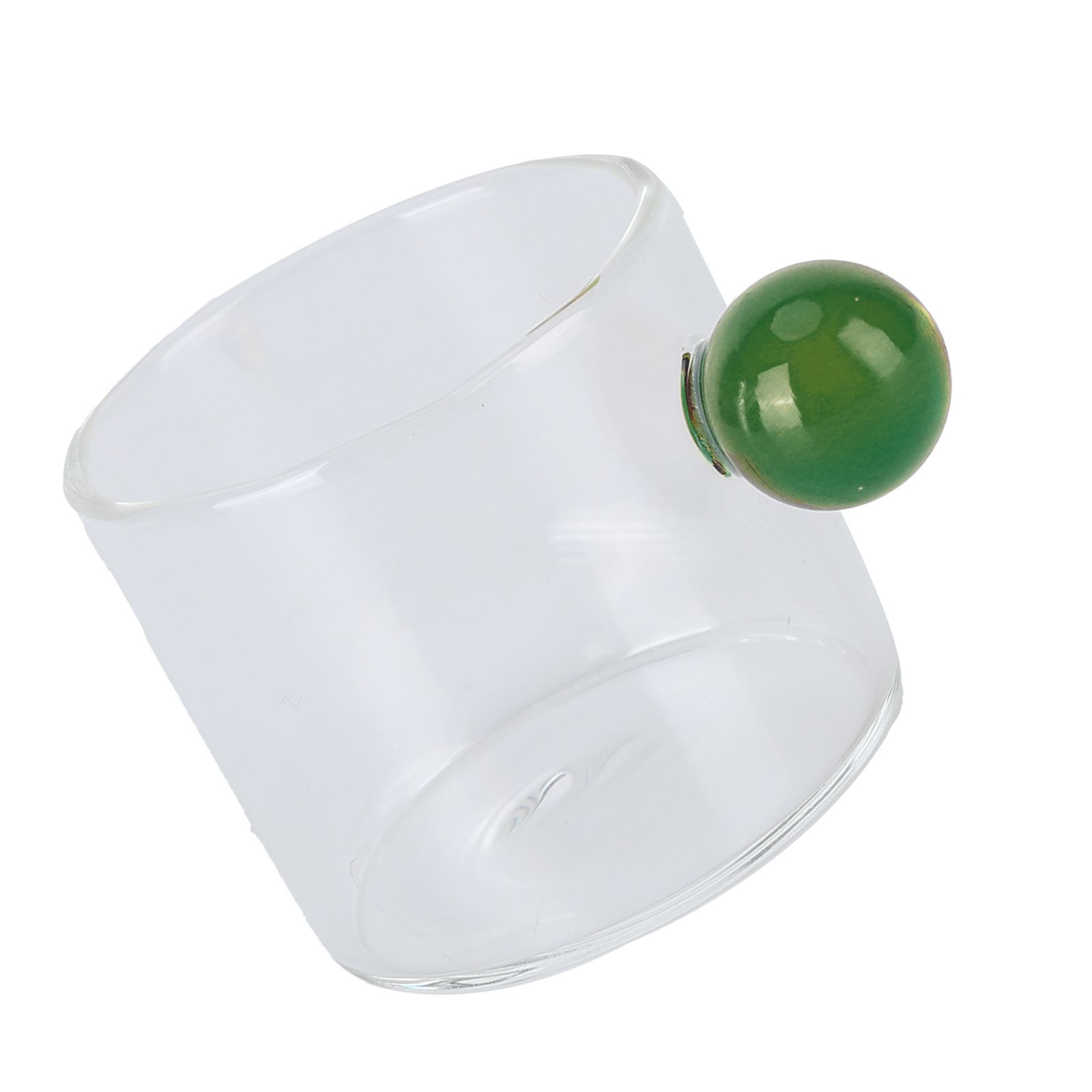 Teacup Glass Mug Transparent Heat Resistant Glass Coffee Cup with Ball Handle 120mlGreen Handle - Image 4