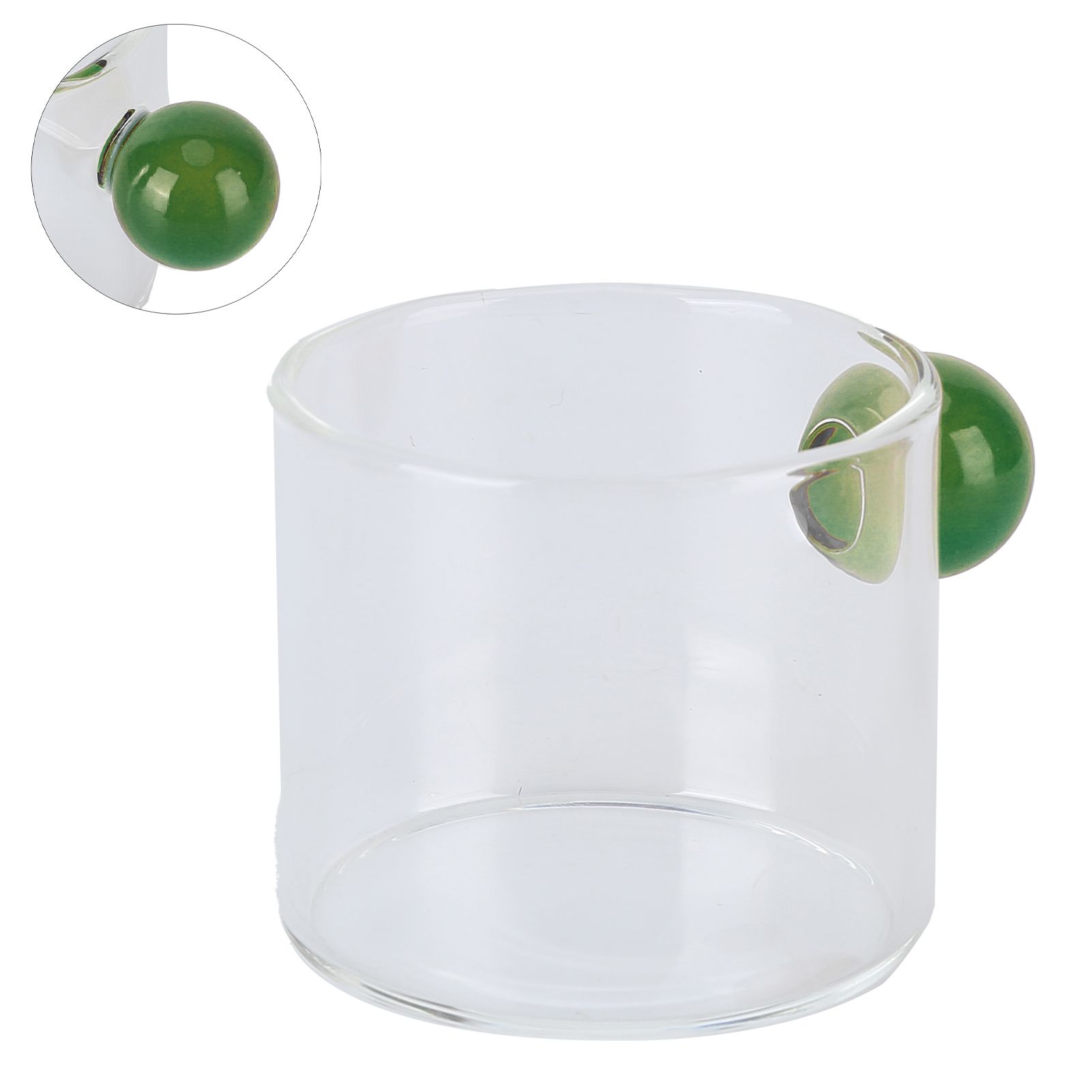 Teacup Glass Mug Transparent Heat Resistant Glass Coffee Cup with Ball Handle 120mlGreen Handle - Image 5