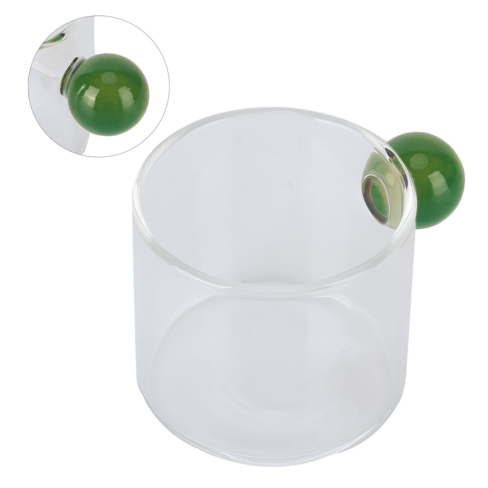Teacup Glass Mug Transparent Heat Resistant Glass Coffee Cup with Ball Handle 120mlGreen Handle - Image 6
