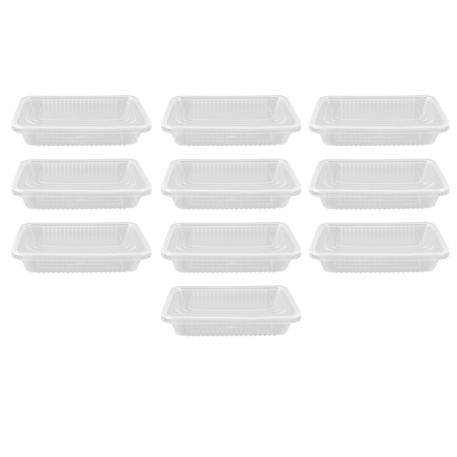 10PCS Disposable Lunch Box Microwavable Disposable Transparent Rectangular Food Container with Lid 500ML - Image 1