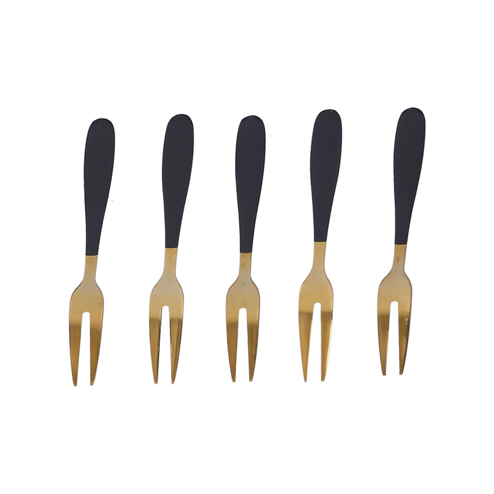 5PCS Fruit Fork Stainless Steel Dessert Fork Mini Food Cutlery Fork for Party RestaurantBlack Gold - Image 1