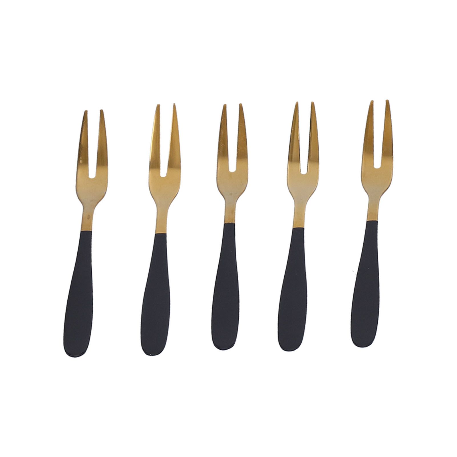 5PCS Fruit Fork Stainless Steel Dessert Fork Mini Food Cutlery Fork for Party RestaurantBlack Gold - Image 2