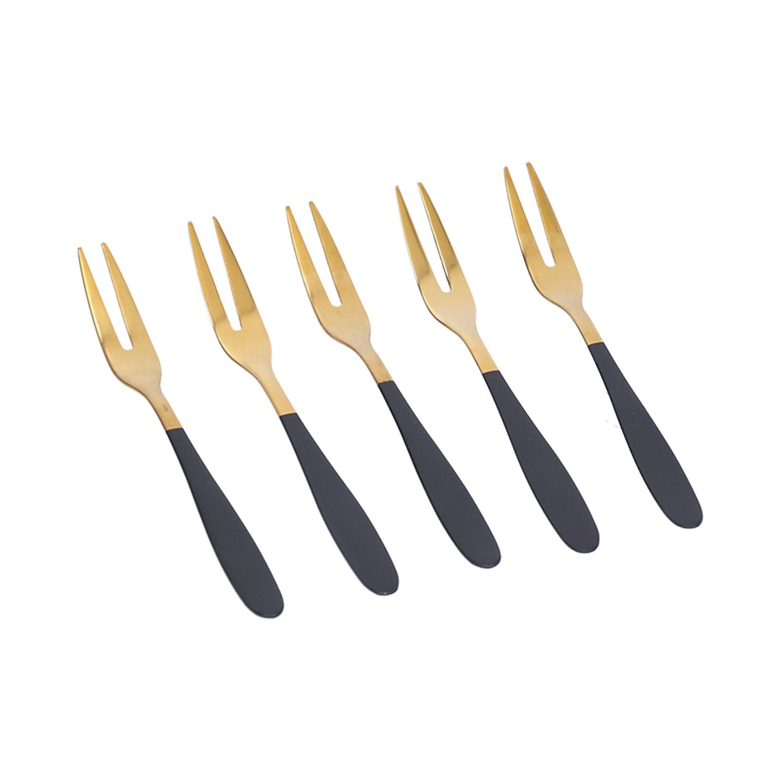 5PCS Fruit Fork Stainless Steel Dessert Fork Mini Food Cutlery Fork for Party RestaurantBlack Gold - Image 3
