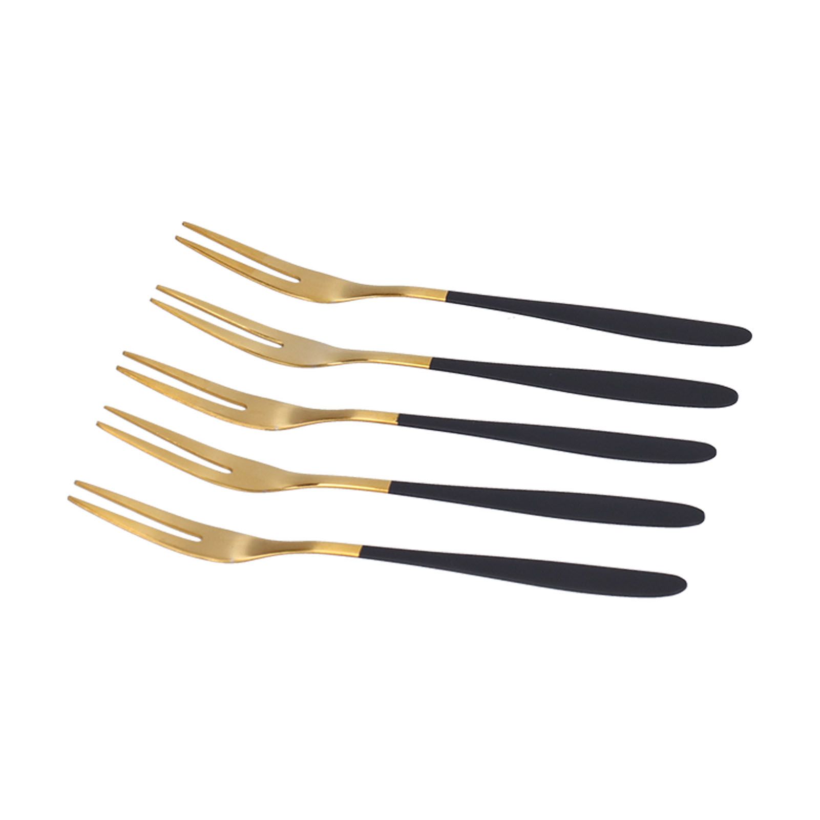 5PCS Fruit Fork Stainless Steel Dessert Fork Mini Food Cutlery Fork for Party RestaurantBlack Gold - Image 4