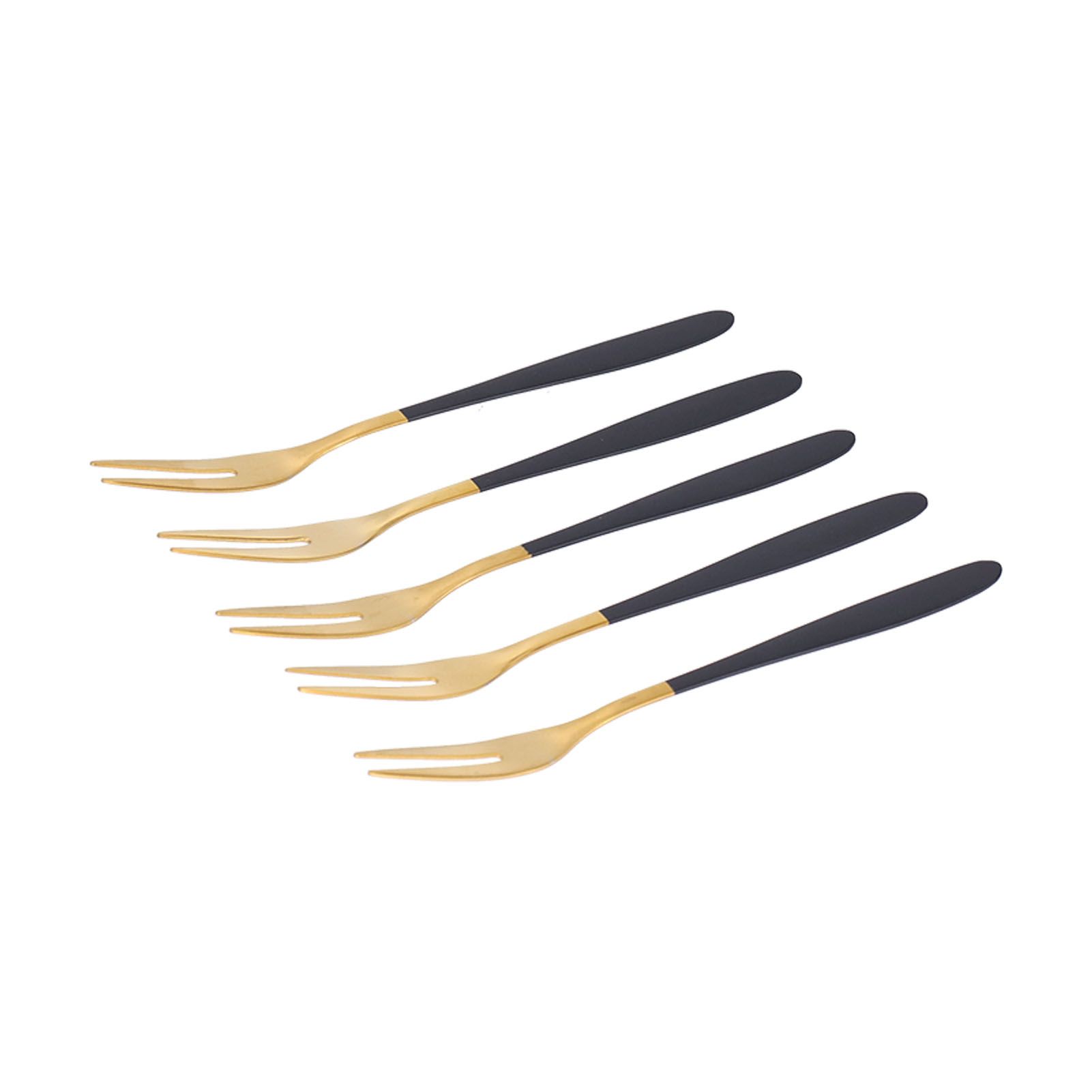5PCS Fruit Fork Stainless Steel Dessert Fork Mini Food Cutlery Fork for Party RestaurantBlack Gold - Image 5