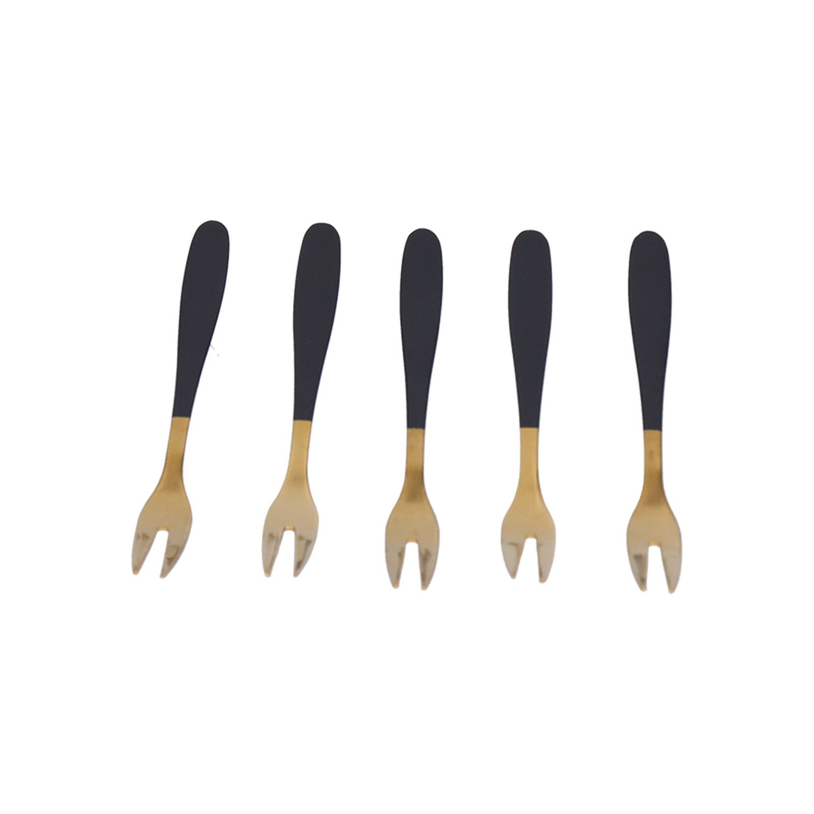 5PCS Fruit Fork Stainless Steel Dessert Fork Mini Food Cutlery Fork for Party RestaurantBlack Gold - Image 6