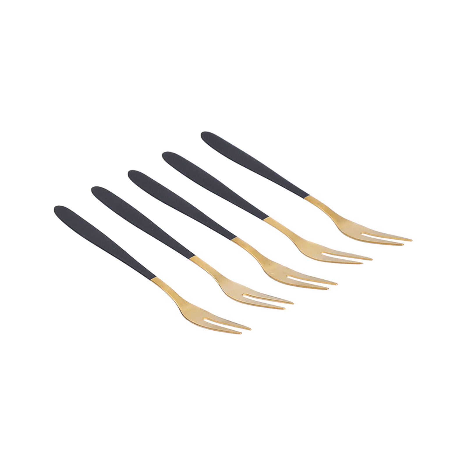 5PCS Fruit Fork Stainless Steel Dessert Fork Mini Food Cutlery Fork for Party RestaurantBlack Gold - Image 7