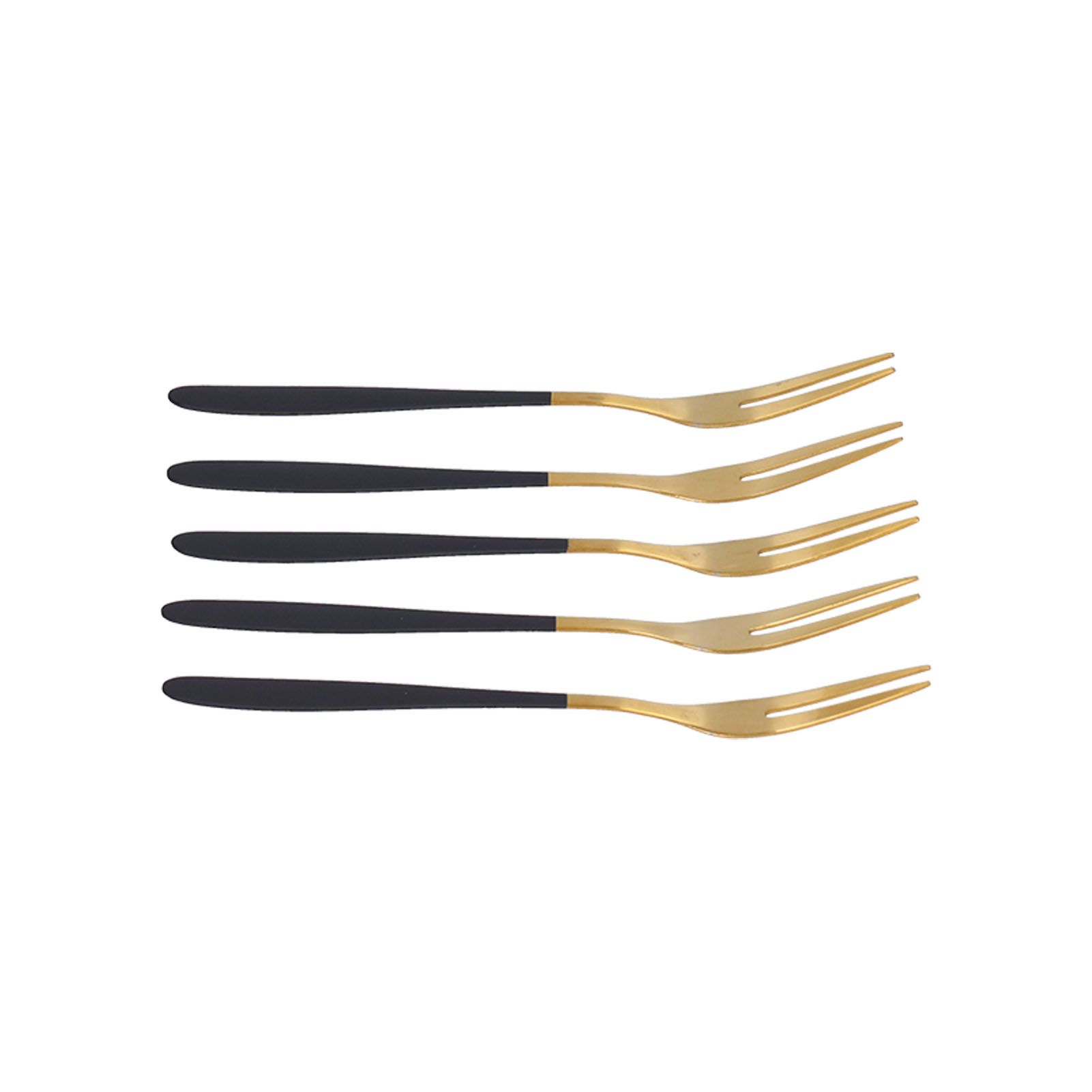 5PCS Fruit Fork Stainless Steel Dessert Fork Mini Food Cutlery Fork for Party RestaurantBlack Gold - Image 8