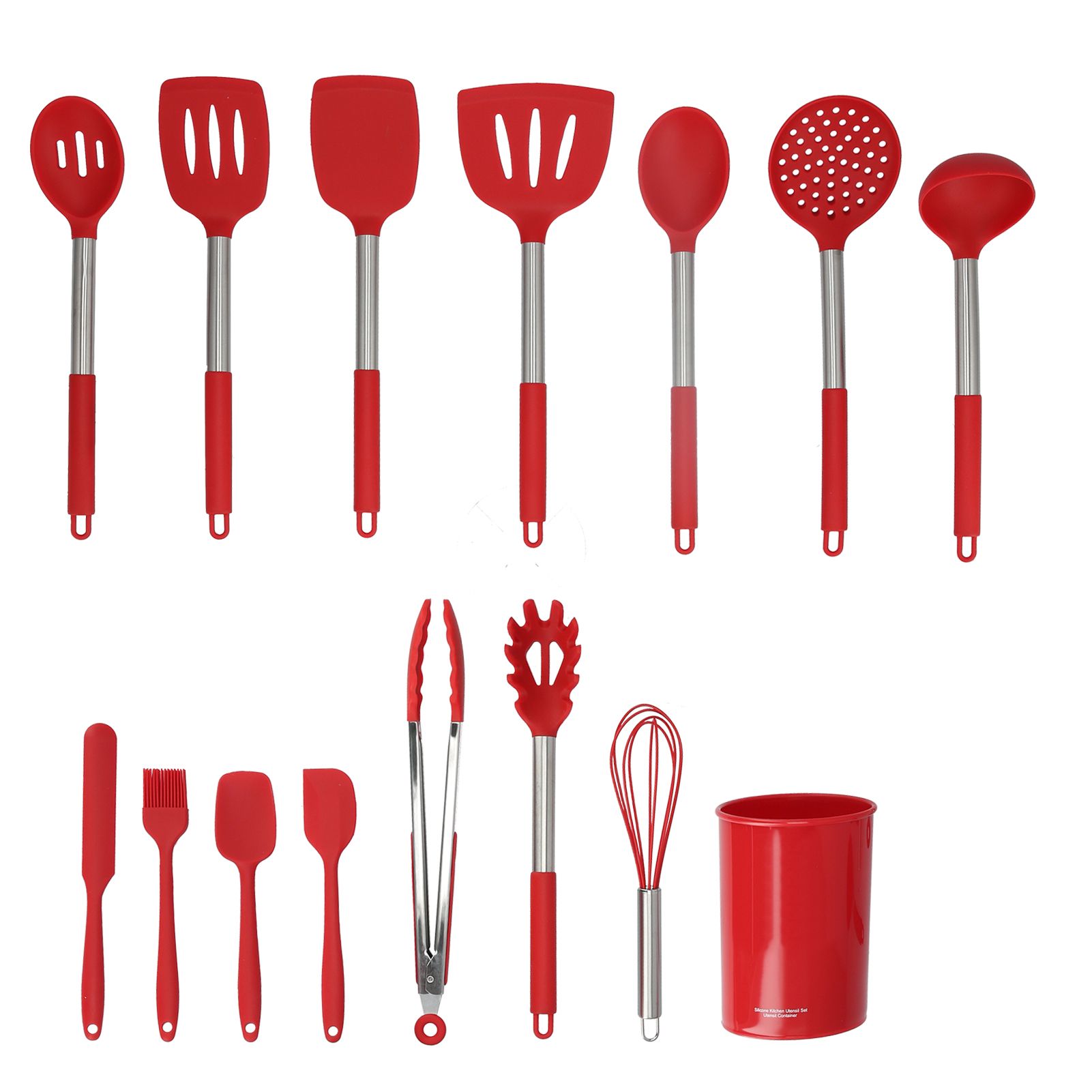15PCS/Set Silicone Cooking Utensil Set with Stainless Steel Handle Kitchen Spatulas Spoon Cooking ToolsRed - Image 1