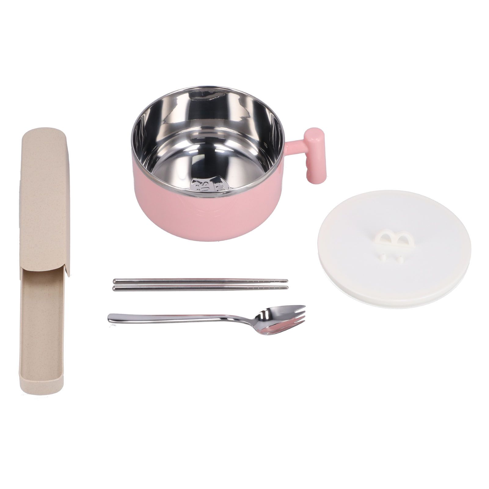 Stainless Steel Noodle Bowl Set Food Storage Container Portable Soup Snack Bowl with Lid(Pink Tableware ) - Image 1