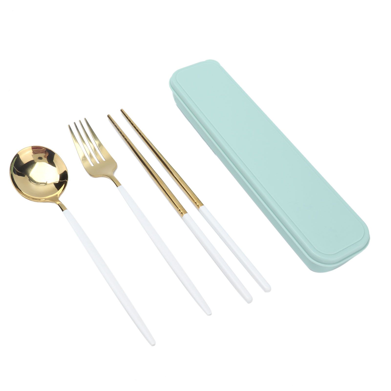 Portable Cutlery Set Stainless Steel Tableware Anti Corrosion Non Slip Anti Fading Chopsticks Spoon for Outdoor OfficeWhite Gold - Image 1