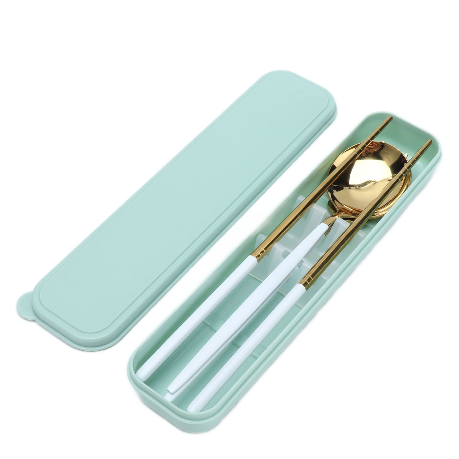 Portable Cutlery Set Stainless Steel Tableware Anti Corrosion Non Slip Anti Fading Chopsticks Spoon for Outdoor OfficeWhite Gold - Image 2