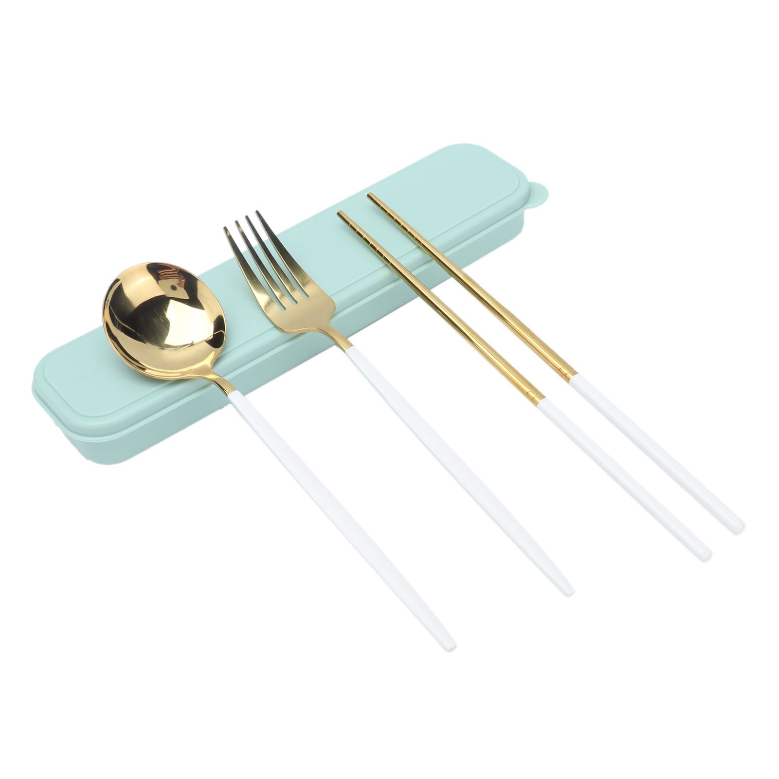 Portable Cutlery Set Stainless Steel Tableware Anti Corrosion Non Slip Anti Fading Chopsticks Spoon for Outdoor OfficeWhite Gold - Image 3