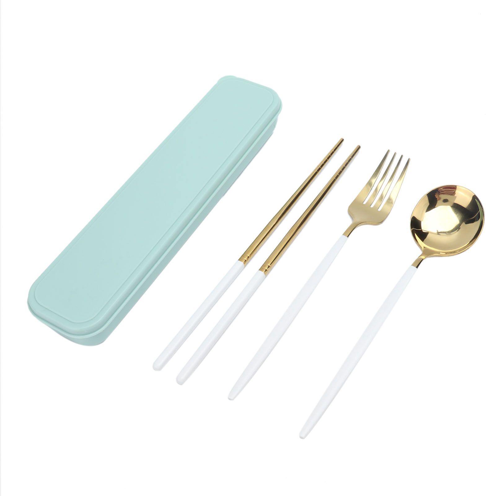 Portable Cutlery Set Stainless Steel Tableware Anti Corrosion Non Slip Anti Fading Chopsticks Spoon for Outdoor OfficeWhite Gold - Image 4