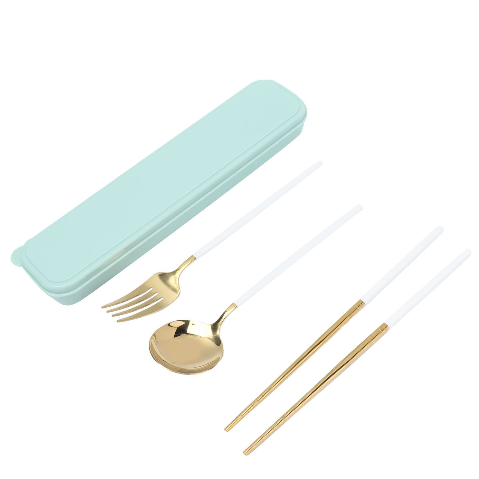 Portable Cutlery Set Stainless Steel Tableware Anti Corrosion Non Slip Anti Fading Chopsticks Spoon for Outdoor OfficeWhite Gold - Image 5