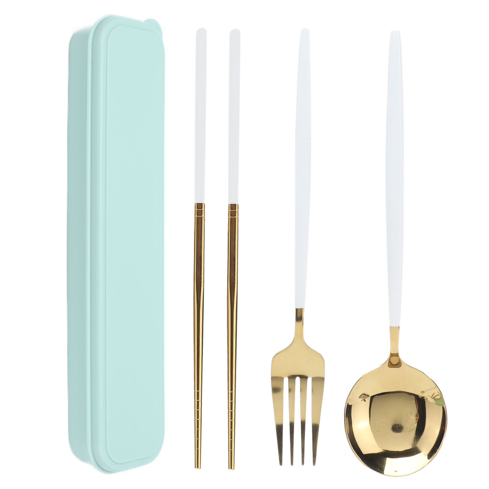 Portable Cutlery Set Stainless Steel Tableware Anti Corrosion Non Slip Anti Fading Chopsticks Spoon for Outdoor OfficeWhite Gold - Image 7