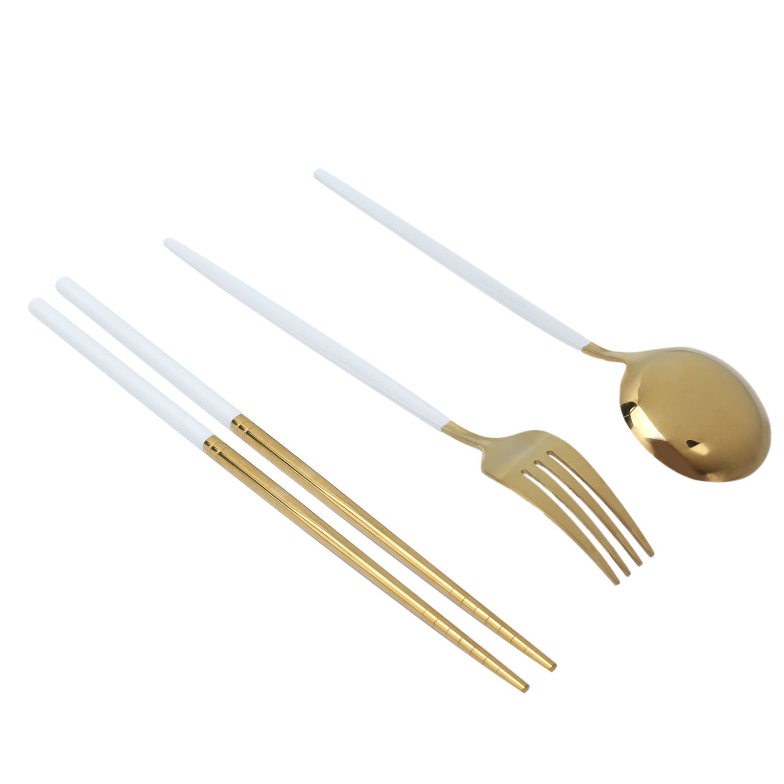 Portable Cutlery Set Stainless Steel Tableware Anti Corrosion Non Slip Anti Fading Chopsticks Spoon for Outdoor OfficeWhite Gold - Image 8