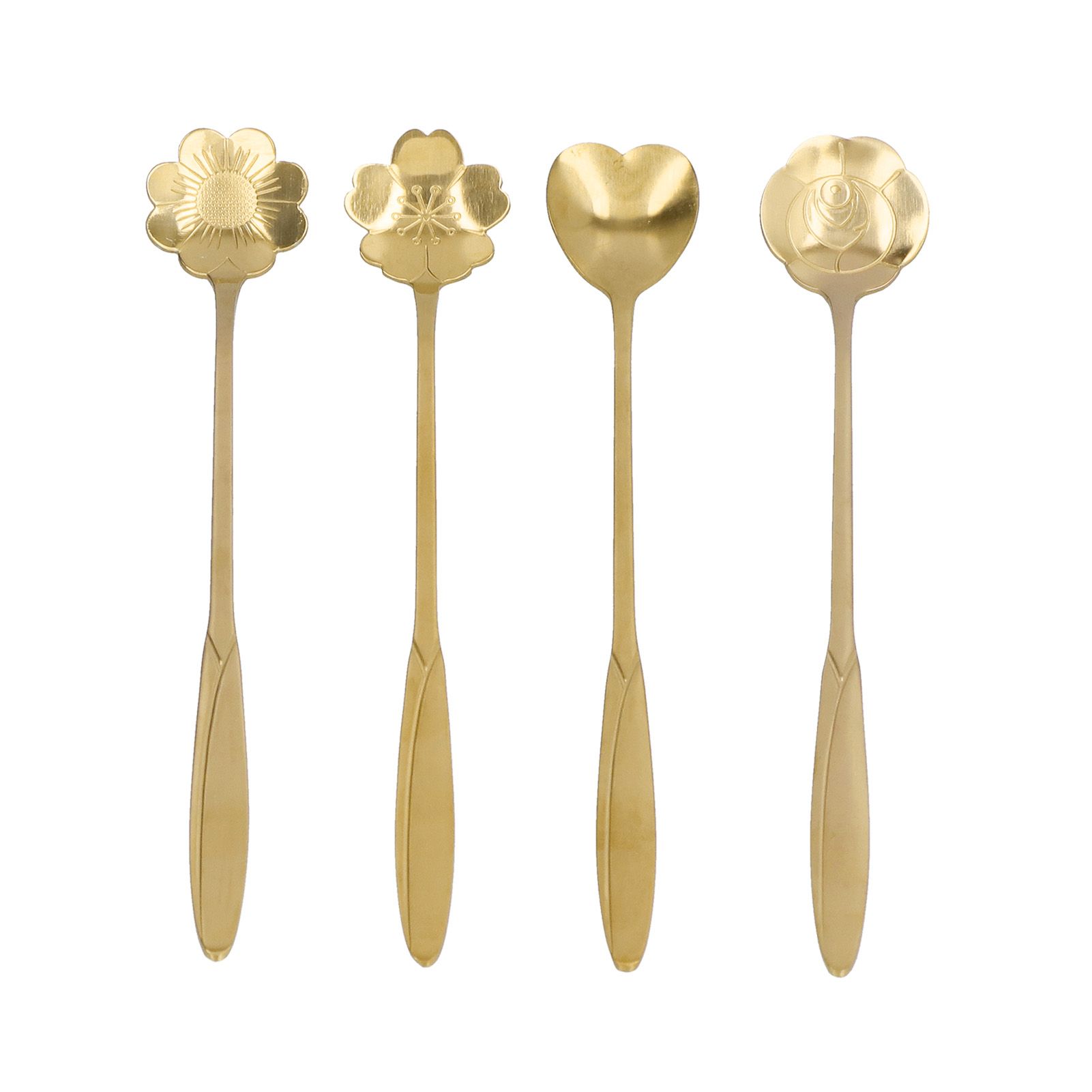 4PCS Mixing Spoon Flower Heart Shaped Coffee Spoon Stainless Steel Desert Scoop Ice Tea SpoonGold - Image 1